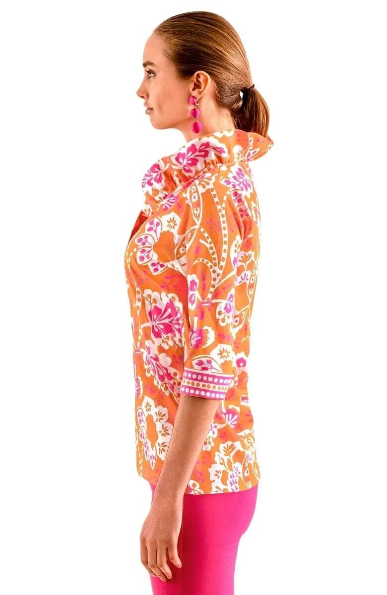 3/4 Sleeve Ruffneck Top - Flora confidence boost