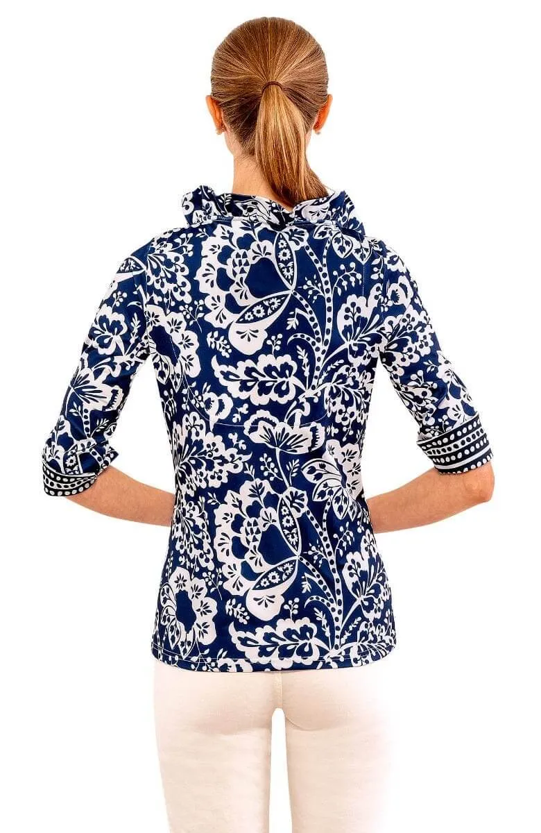 3/4 Sleeve Ruffneck Top - Flora confidence boost