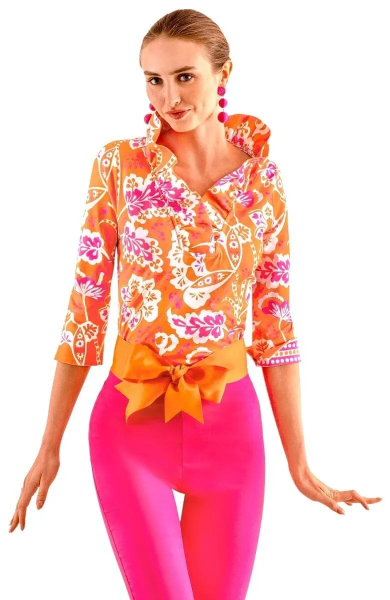 3/4 Sleeve Ruffneck Top - Flora confidence boost