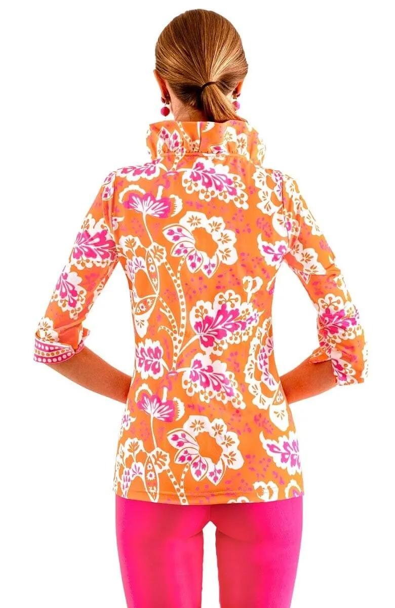 3/4 Sleeve Ruffneck Top - Flora confidence boost