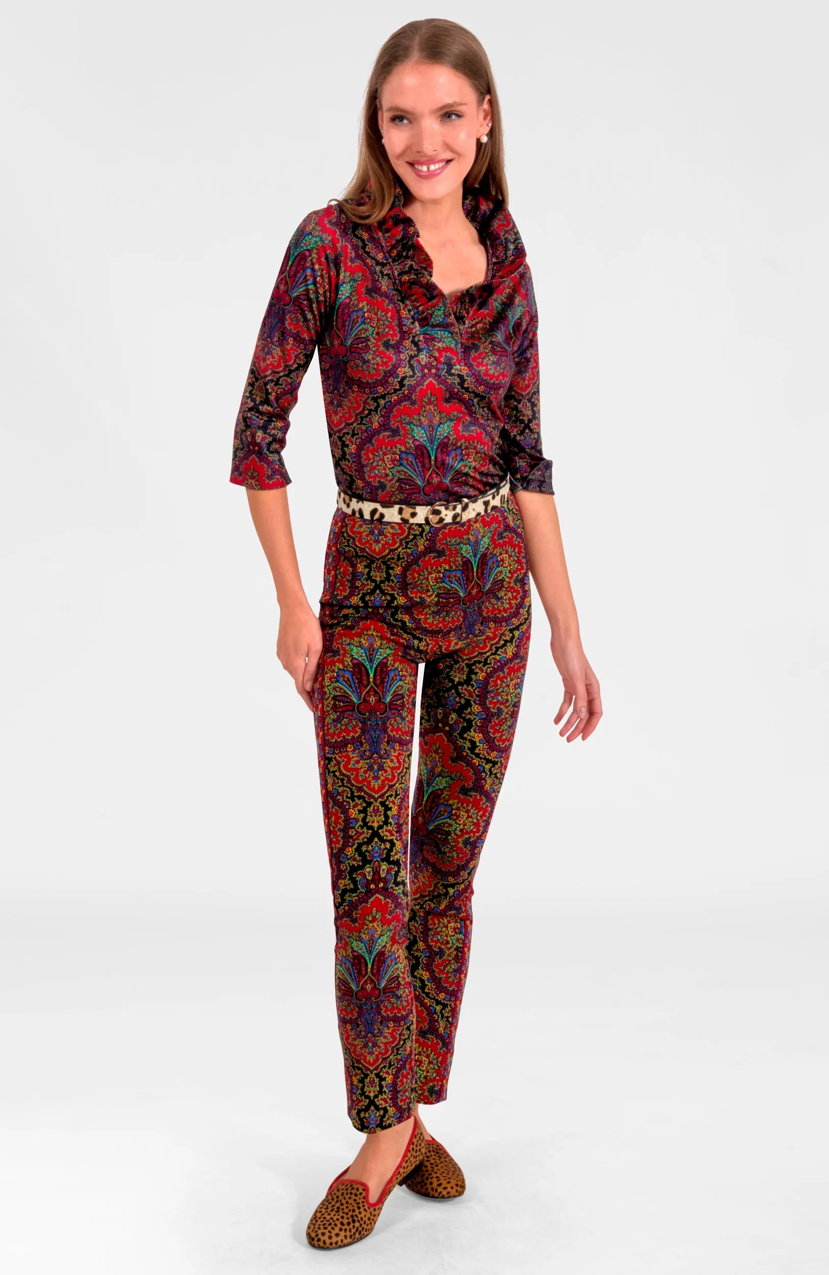 3/4 Sleeve Ruffneck Top - Passion Paisley date night