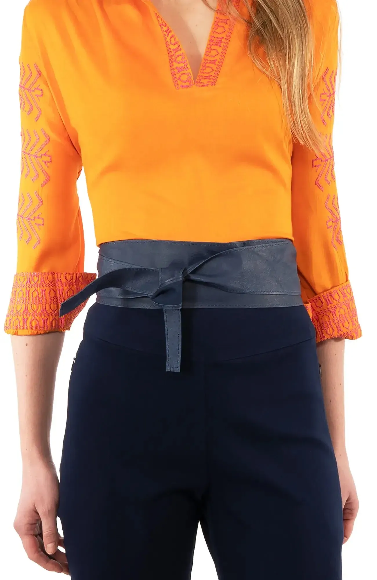 Adjustable Obi Leather Wrap Around Belt detail focus