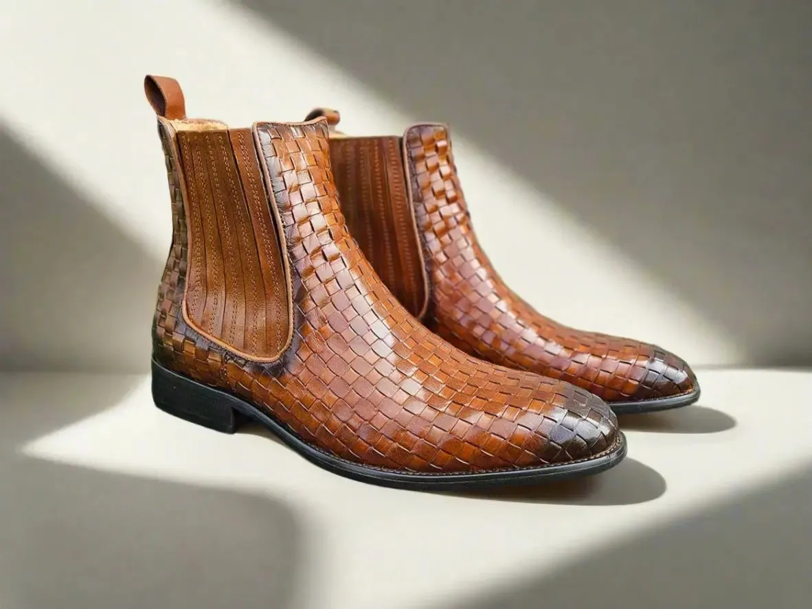 Basket Weave Leather Chelsea Boot bold soul