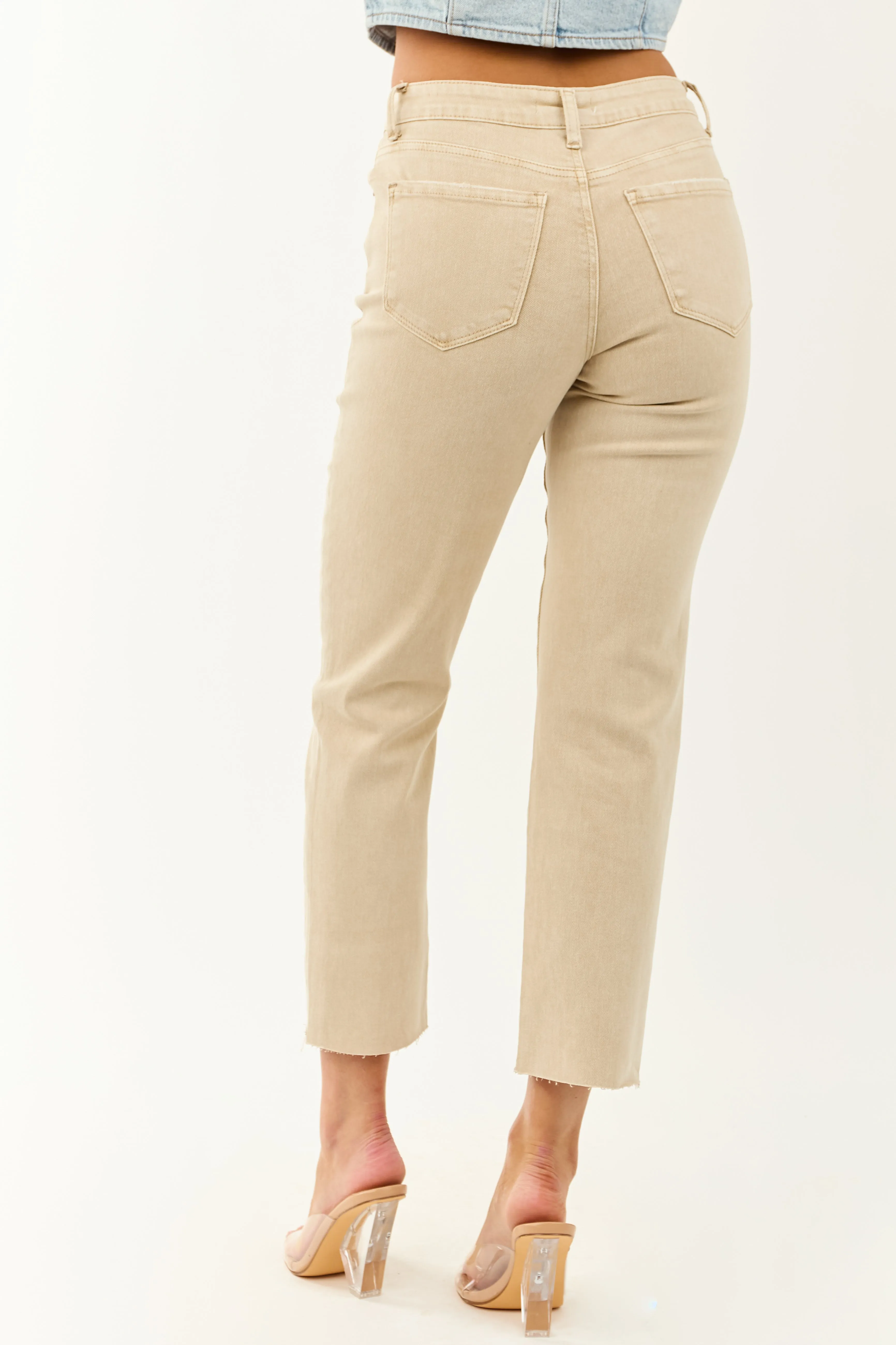 Beige Cropped High Rise Stretchy Straight Jeans trip partner