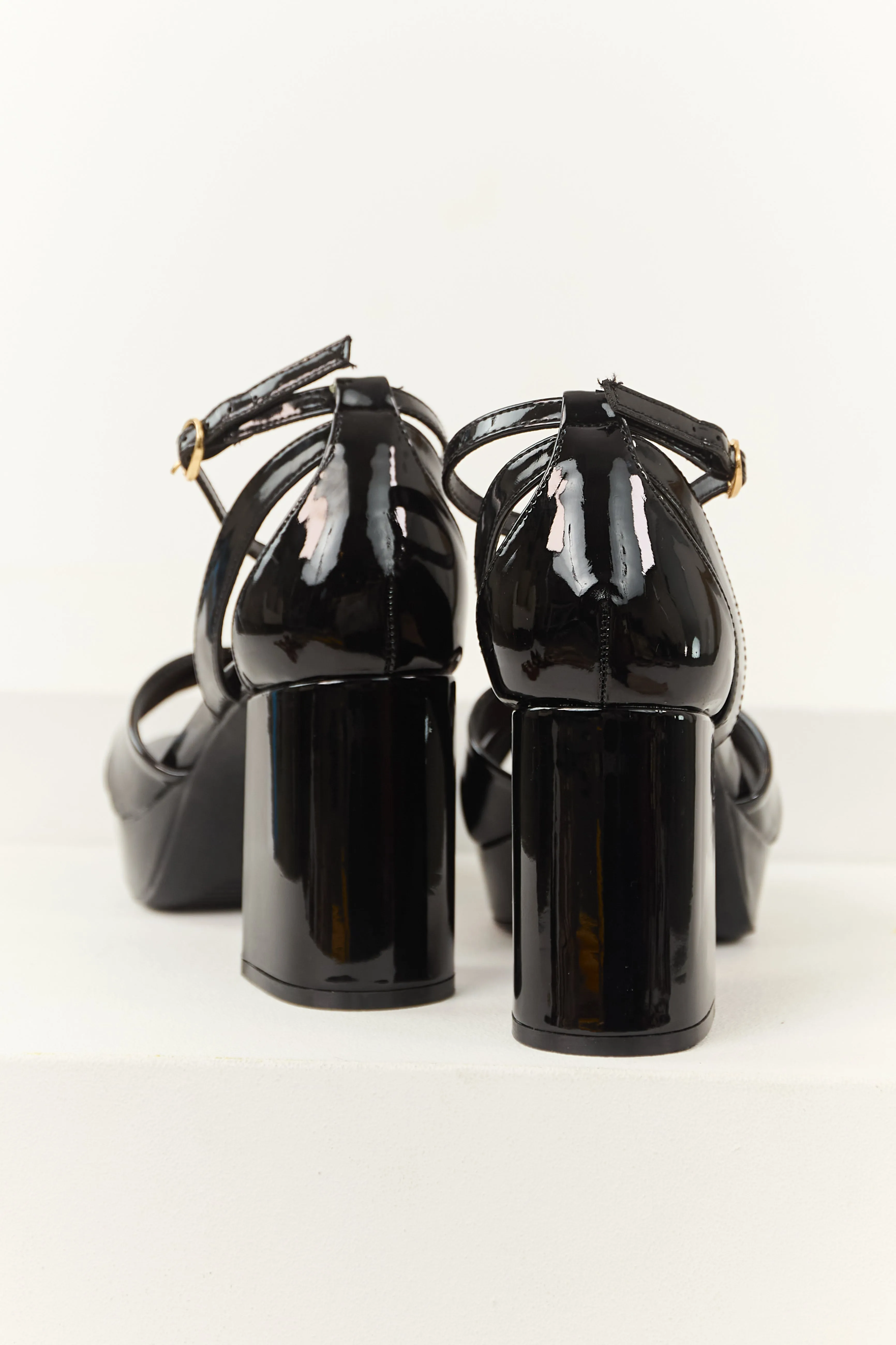 Black Open Toe Strappy Platform Block Heels urban beauty