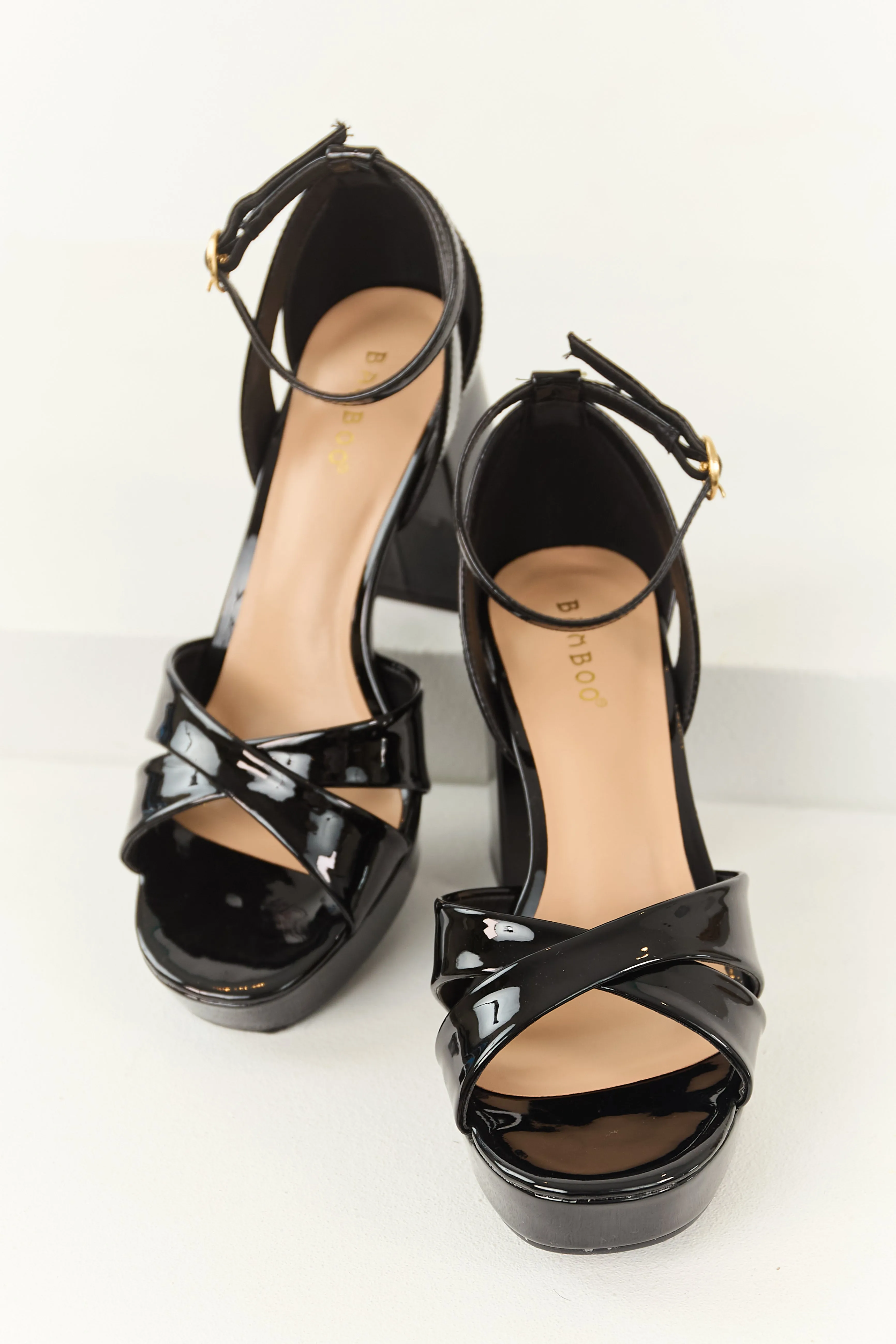 Black Open Toe Strappy Platform Block Heels urban beauty