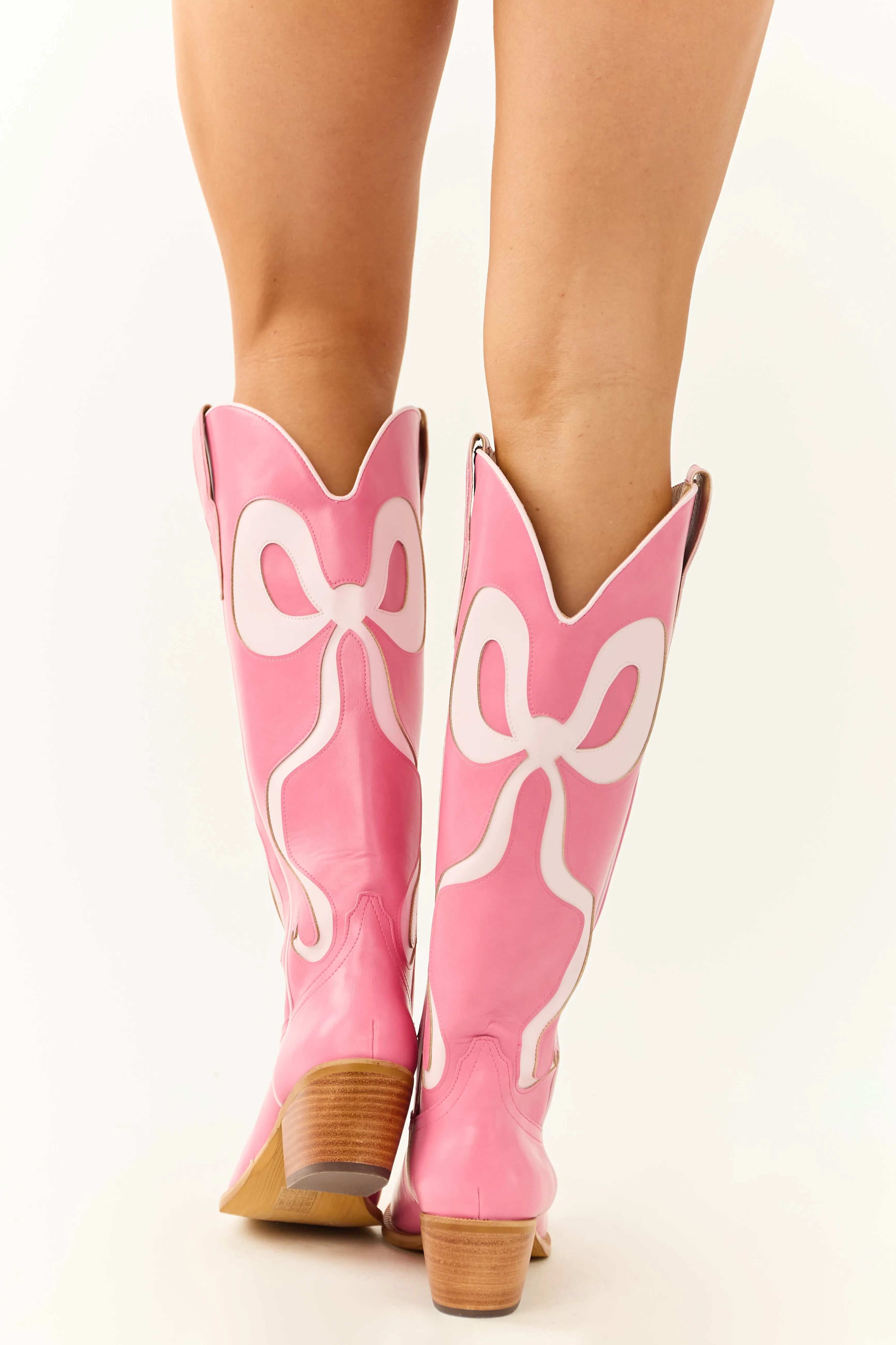Bubblegum Bow Detail Knee High Western Heel Boots drift vibe