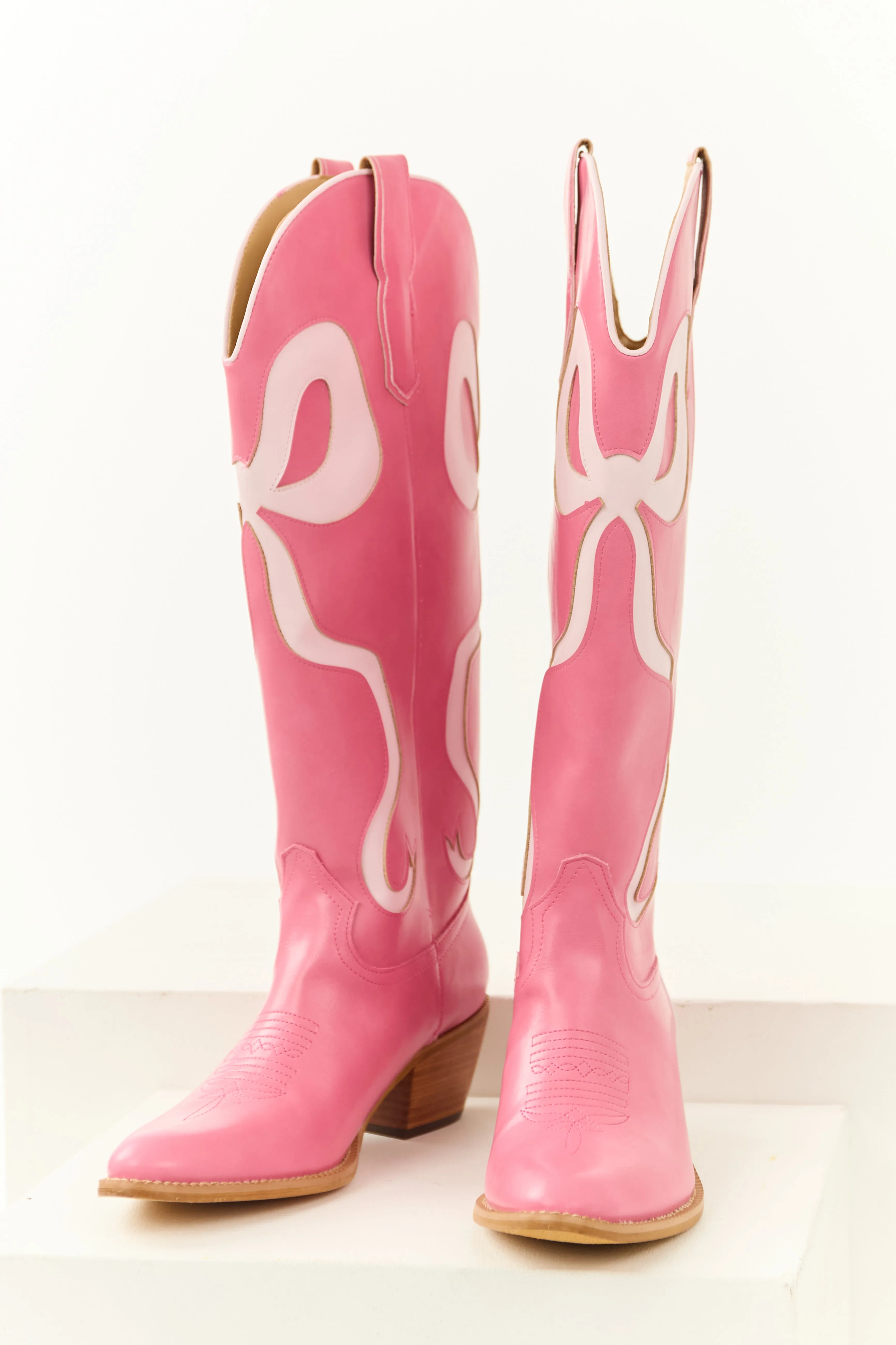 Bubblegum Bow Detail Knee High Western Heel Boots drift vibe