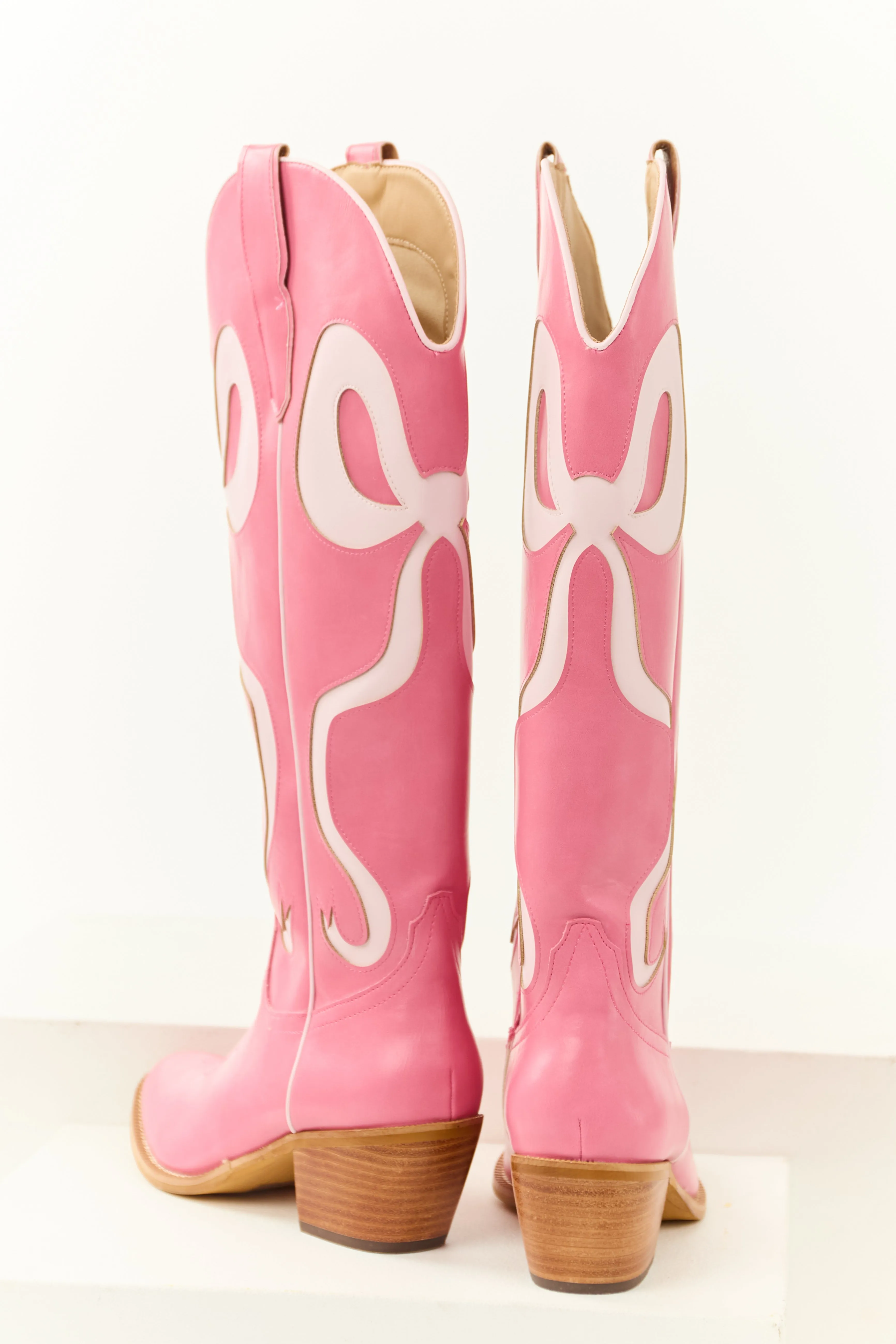 Bubblegum Bow Detail Knee High Western Heel Boots drift vibe