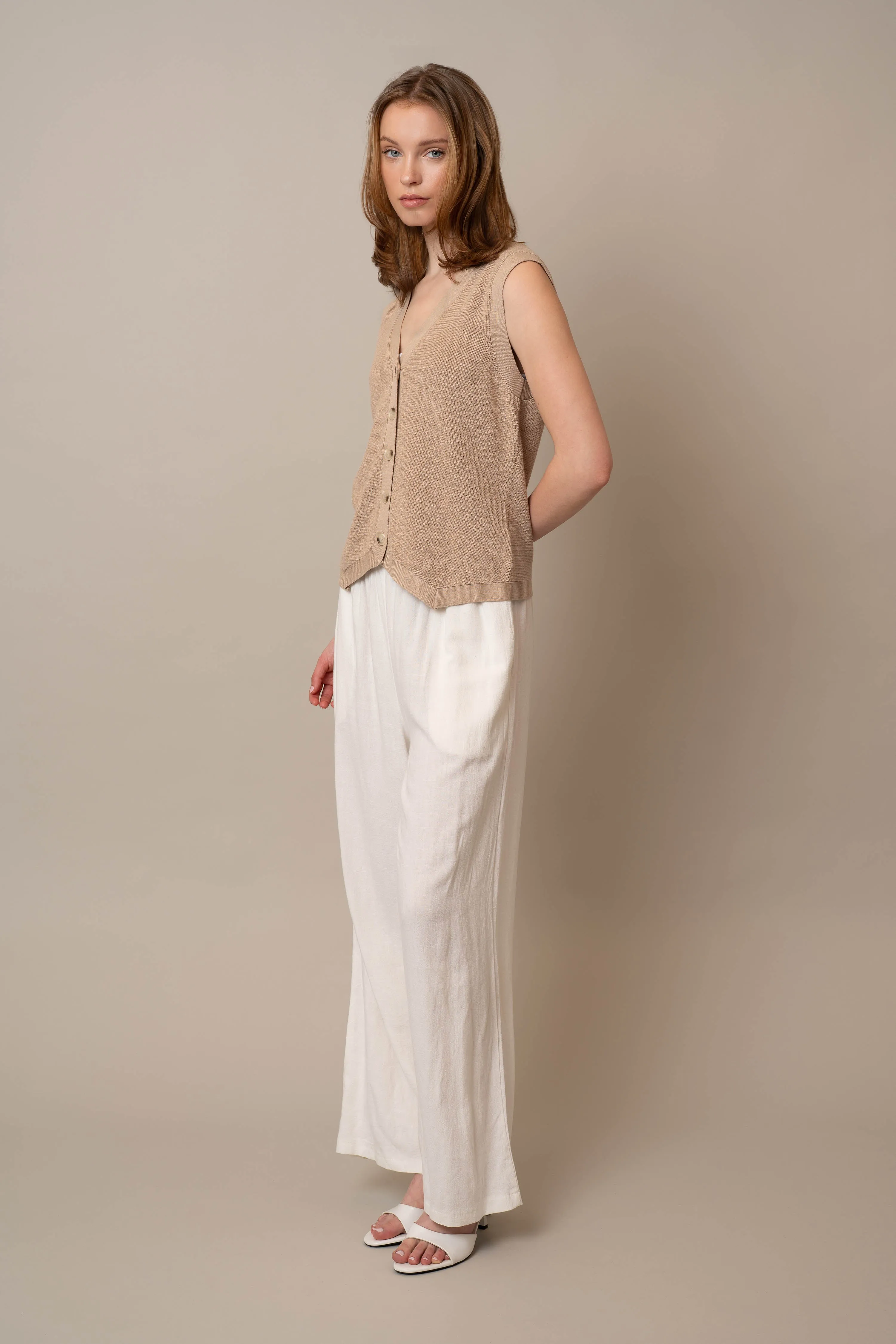 Button Front V-Neck Vest relaxed vibe