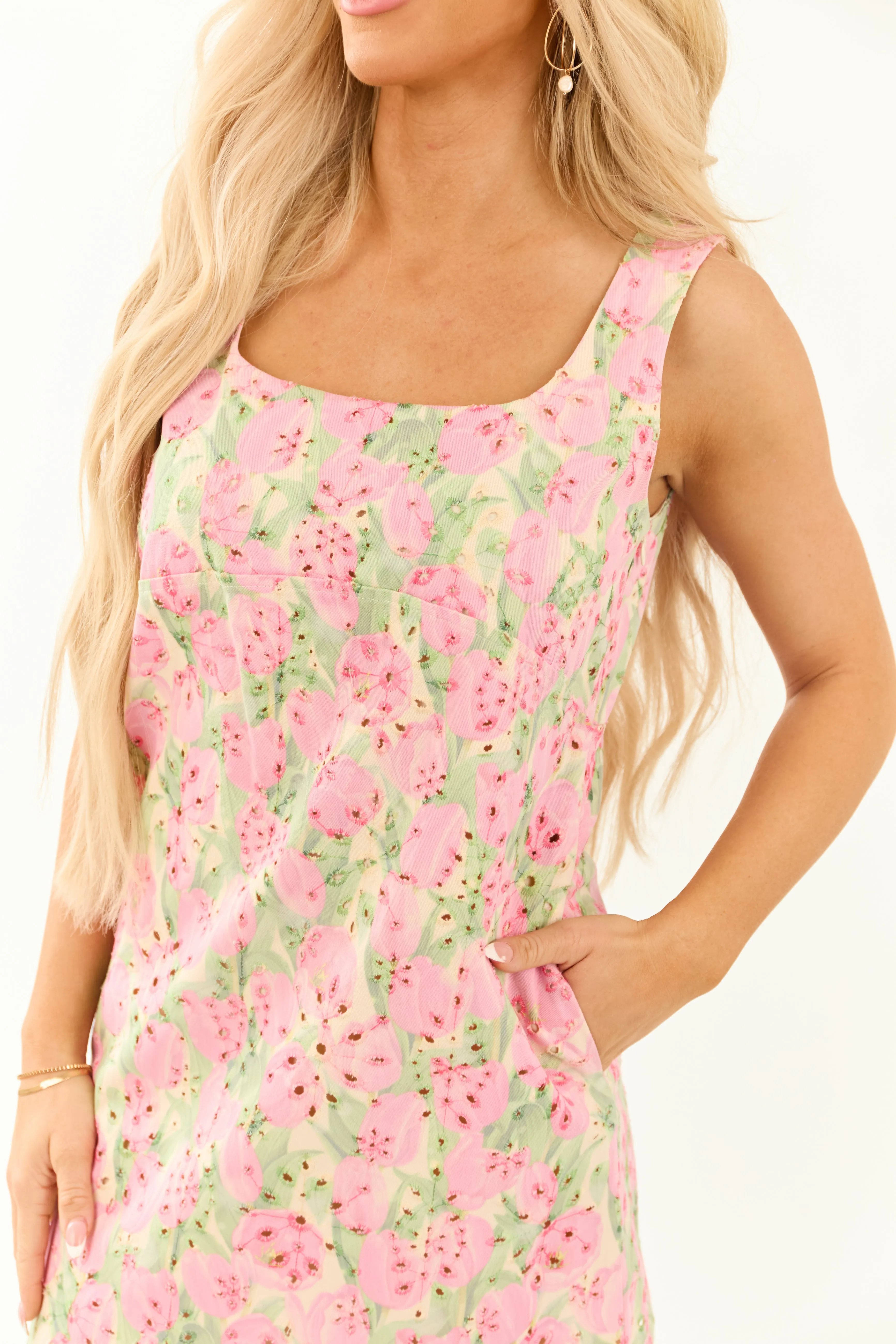 Carnation Floral Print Eyelet Lace Mini Dress casual wear