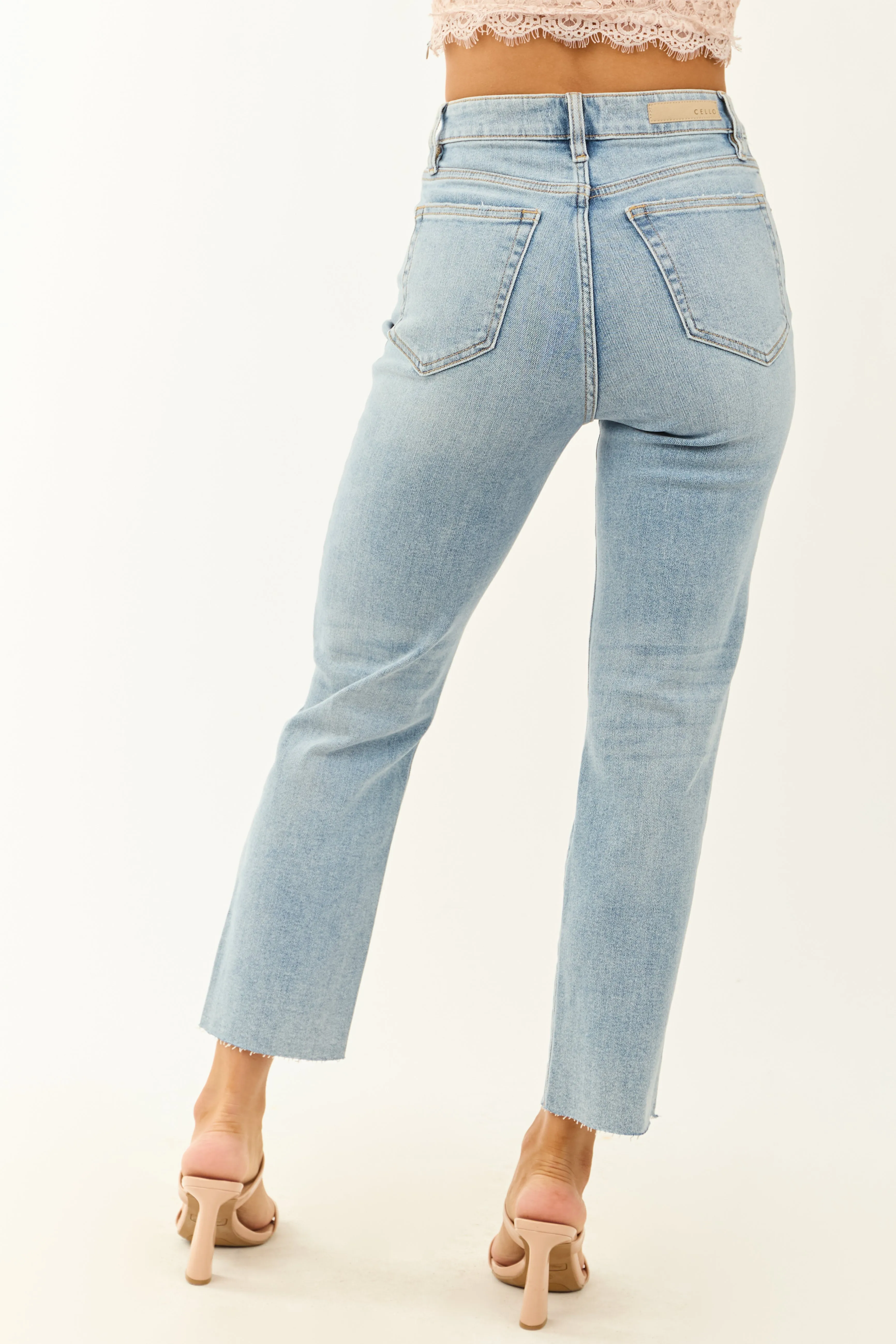 Cello Light Wash Stretchy Distressed Straight Jeans urban trend