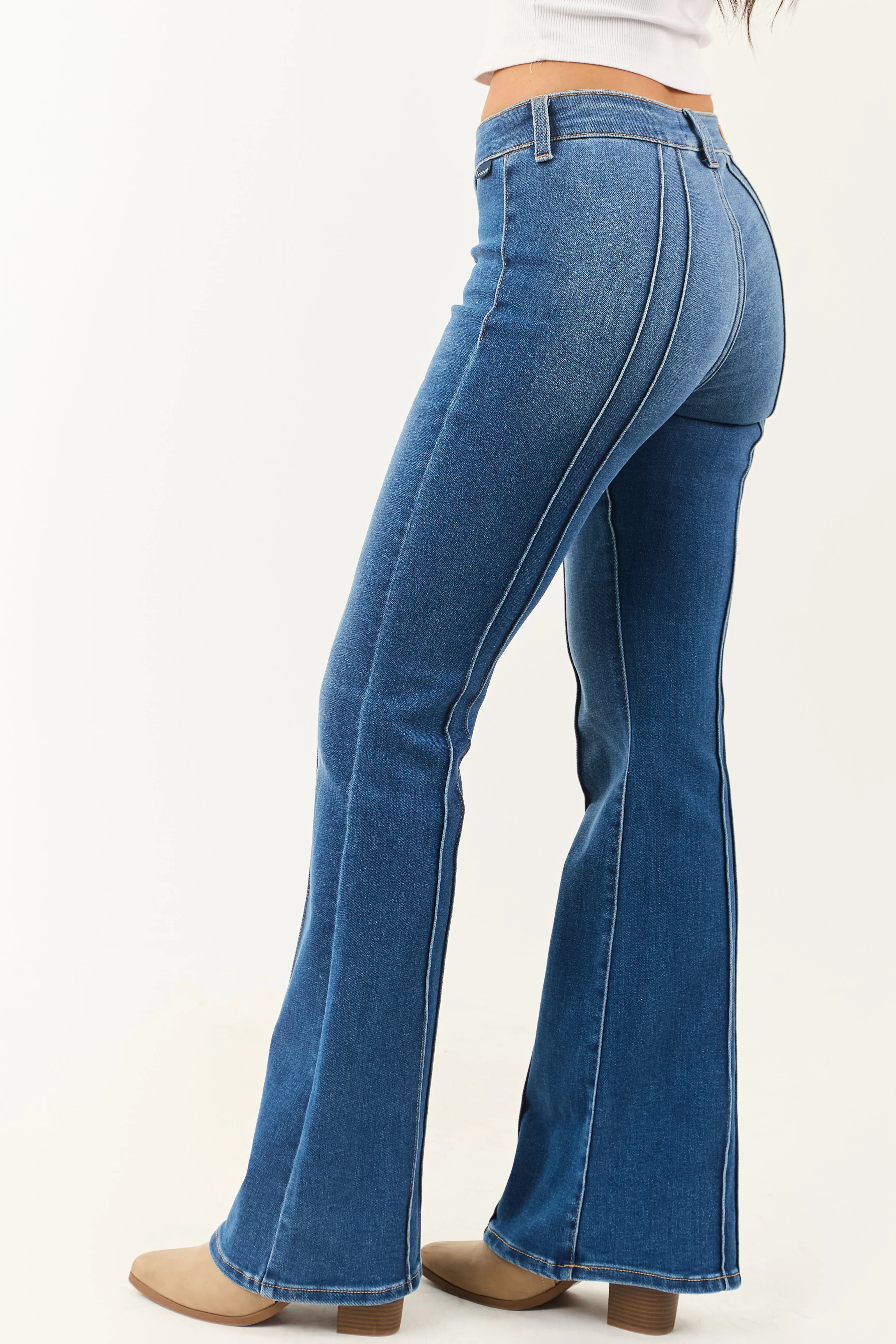 Cello Medium Pin Tuck Detail Stretchy Flair Jeans fast dress