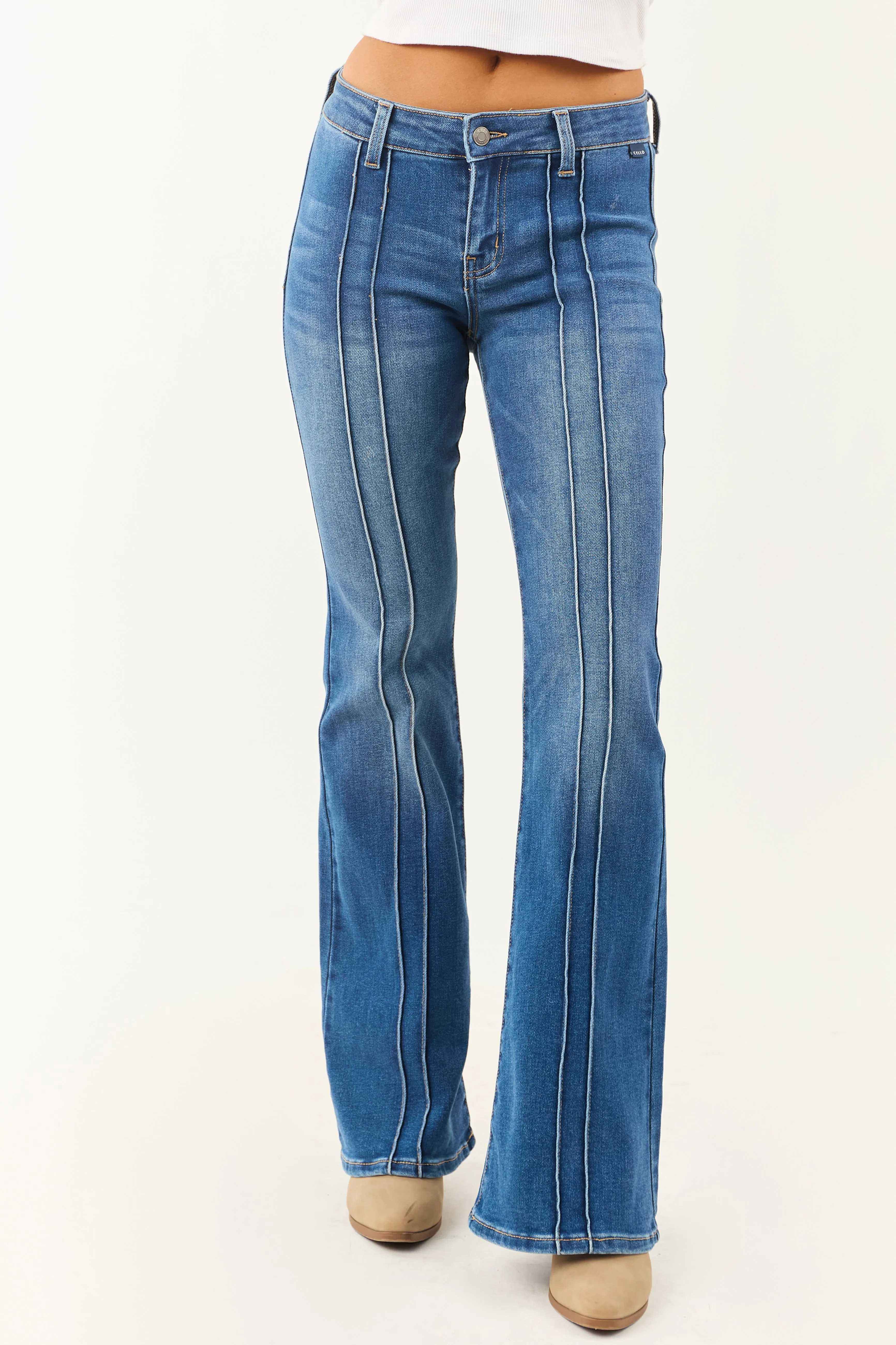 Cello Medium Pin Tuck Detail Stretchy Flair Jeans fast dress
