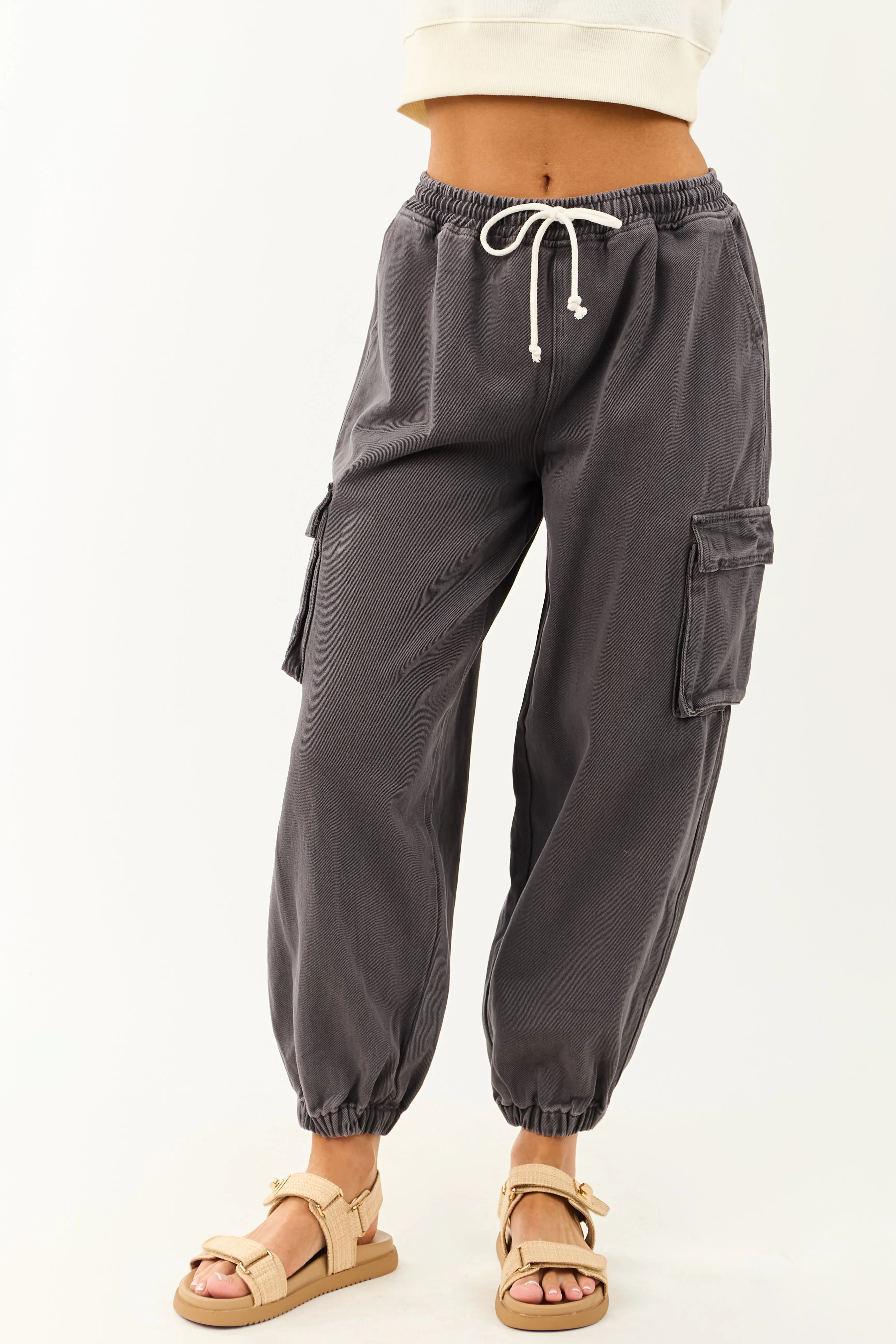 Charcoal Acid Washed Cargo Jogger Jeans design led