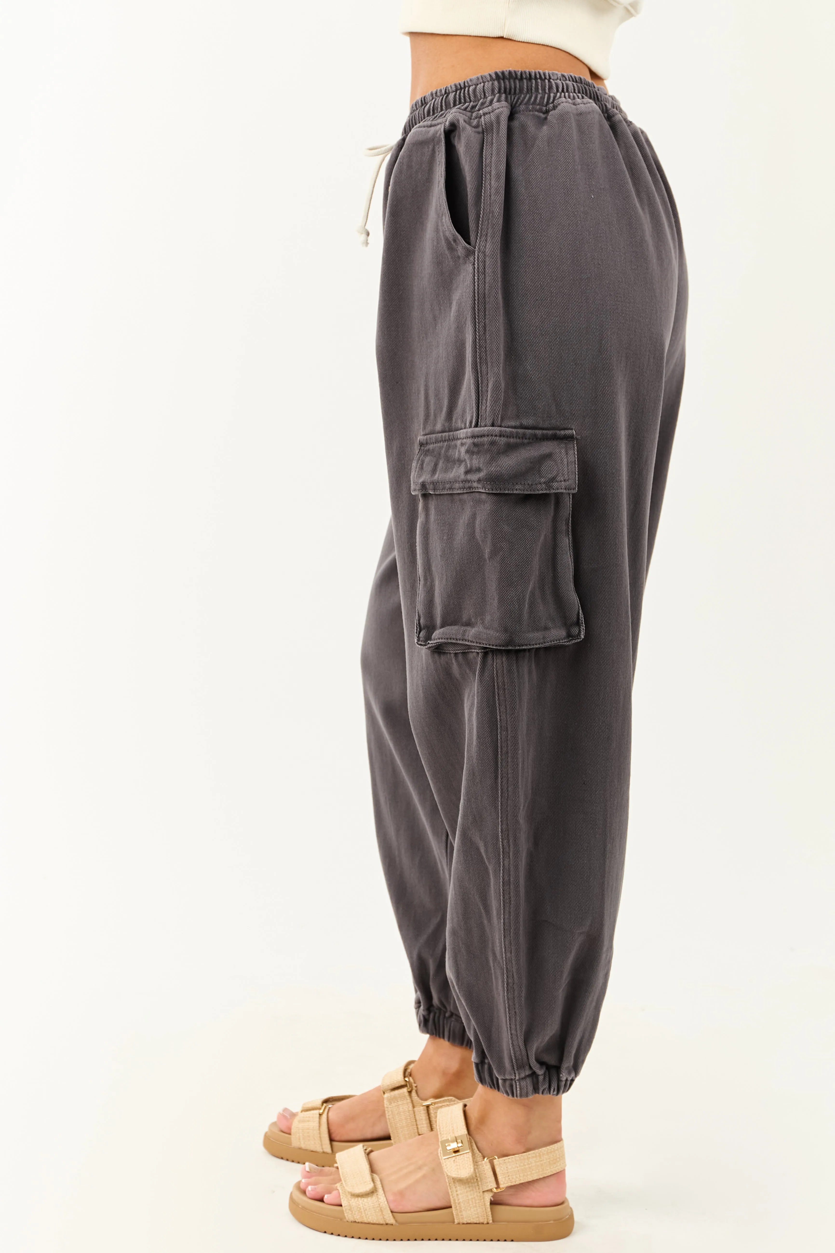 Charcoal Acid Washed Cargo Jogger Jeans design led