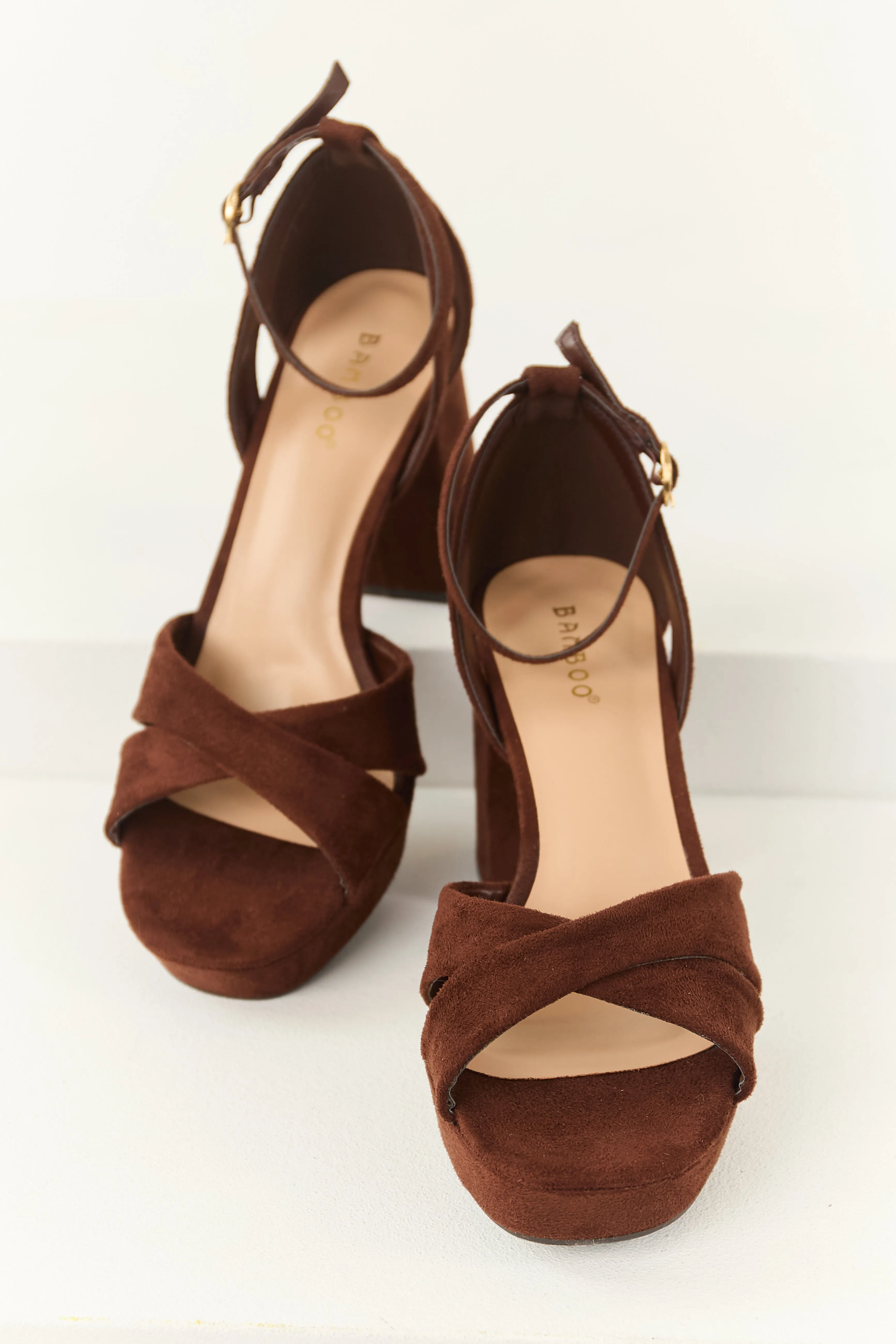 Chocolate Open Toe Strappy Platform Block Heels social charm