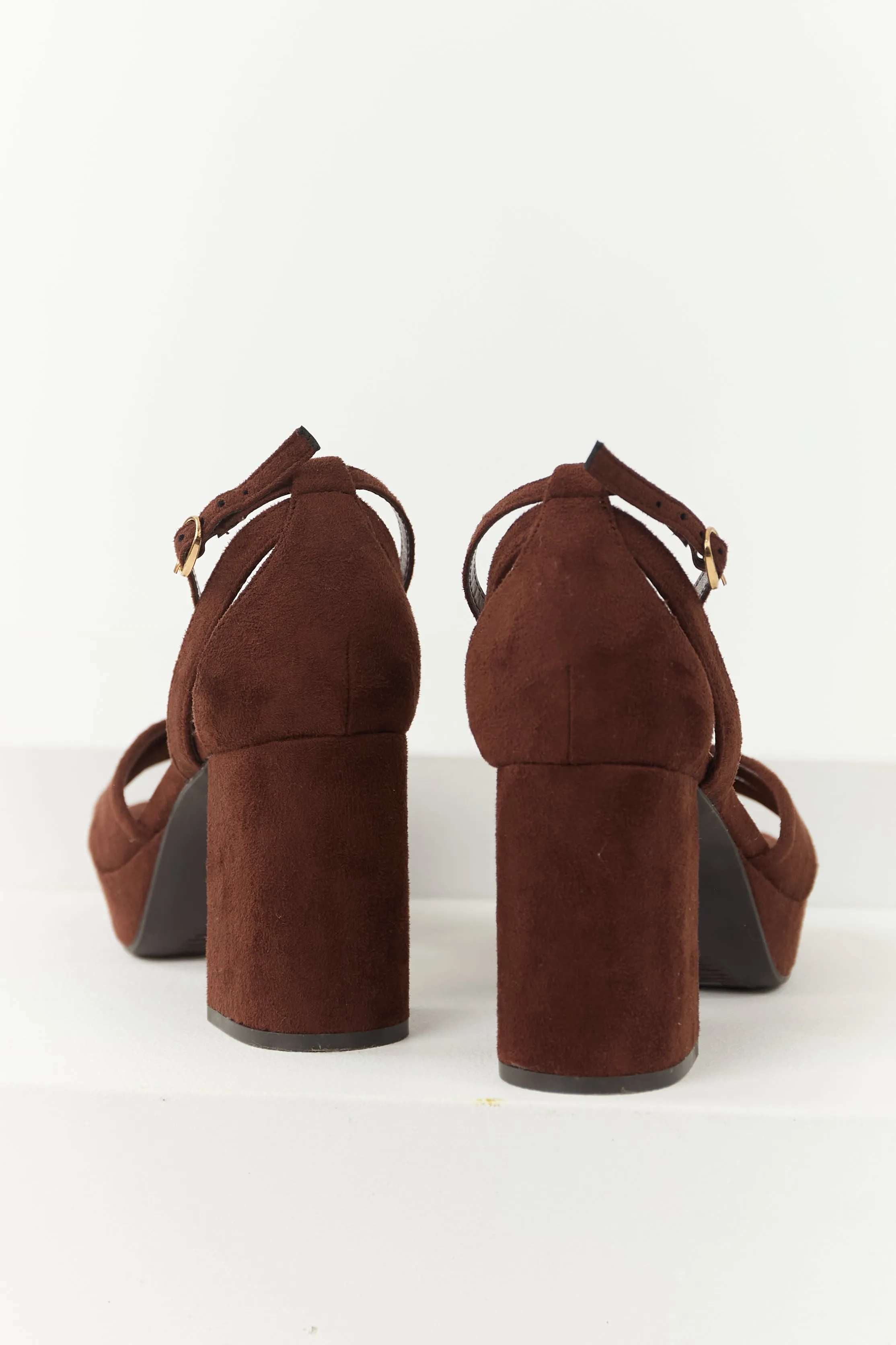 Chocolate Open Toe Strappy Platform Block Heels social charm