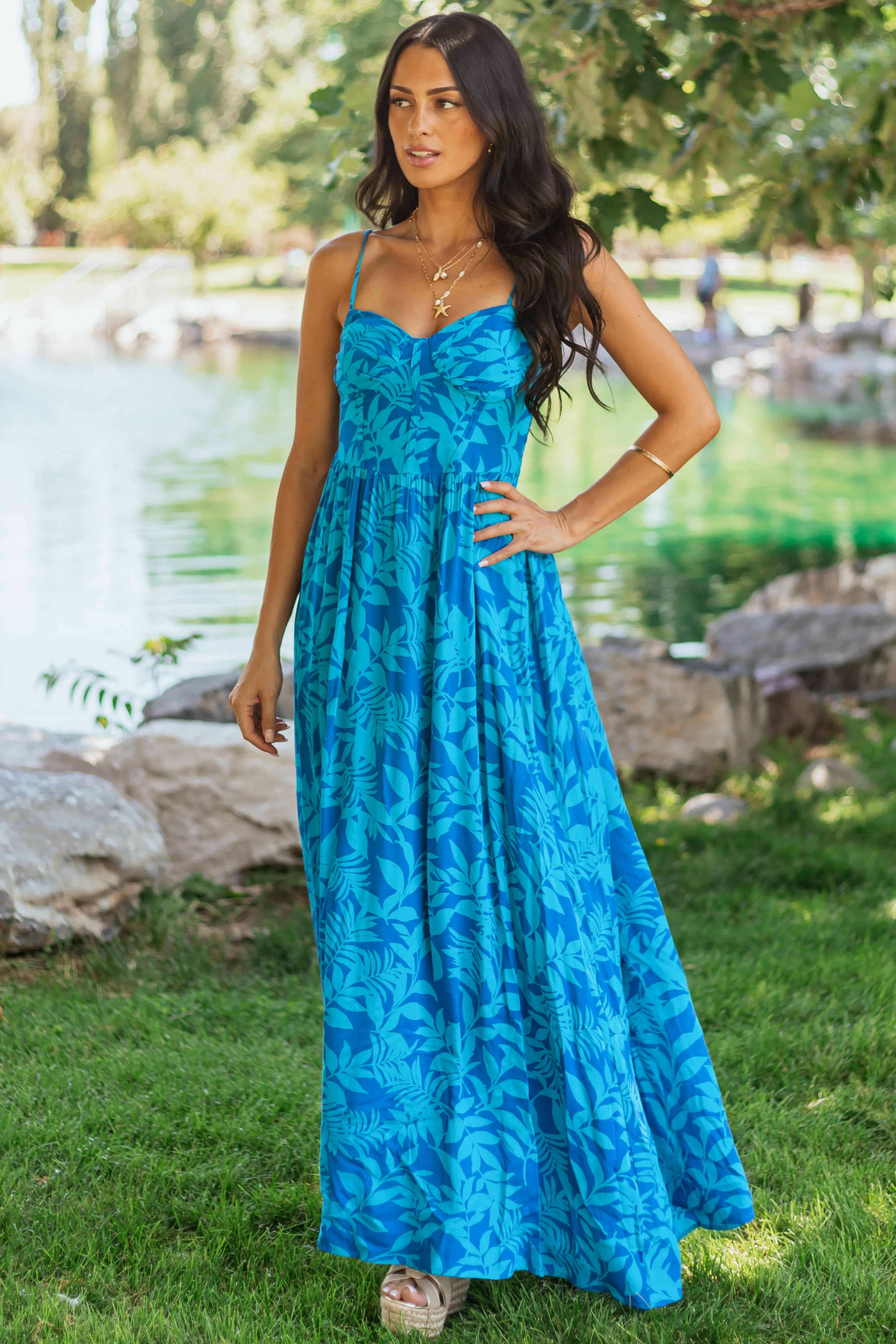 Cobalt Tropical Print Sleeveless Maxi Dress maternity wear