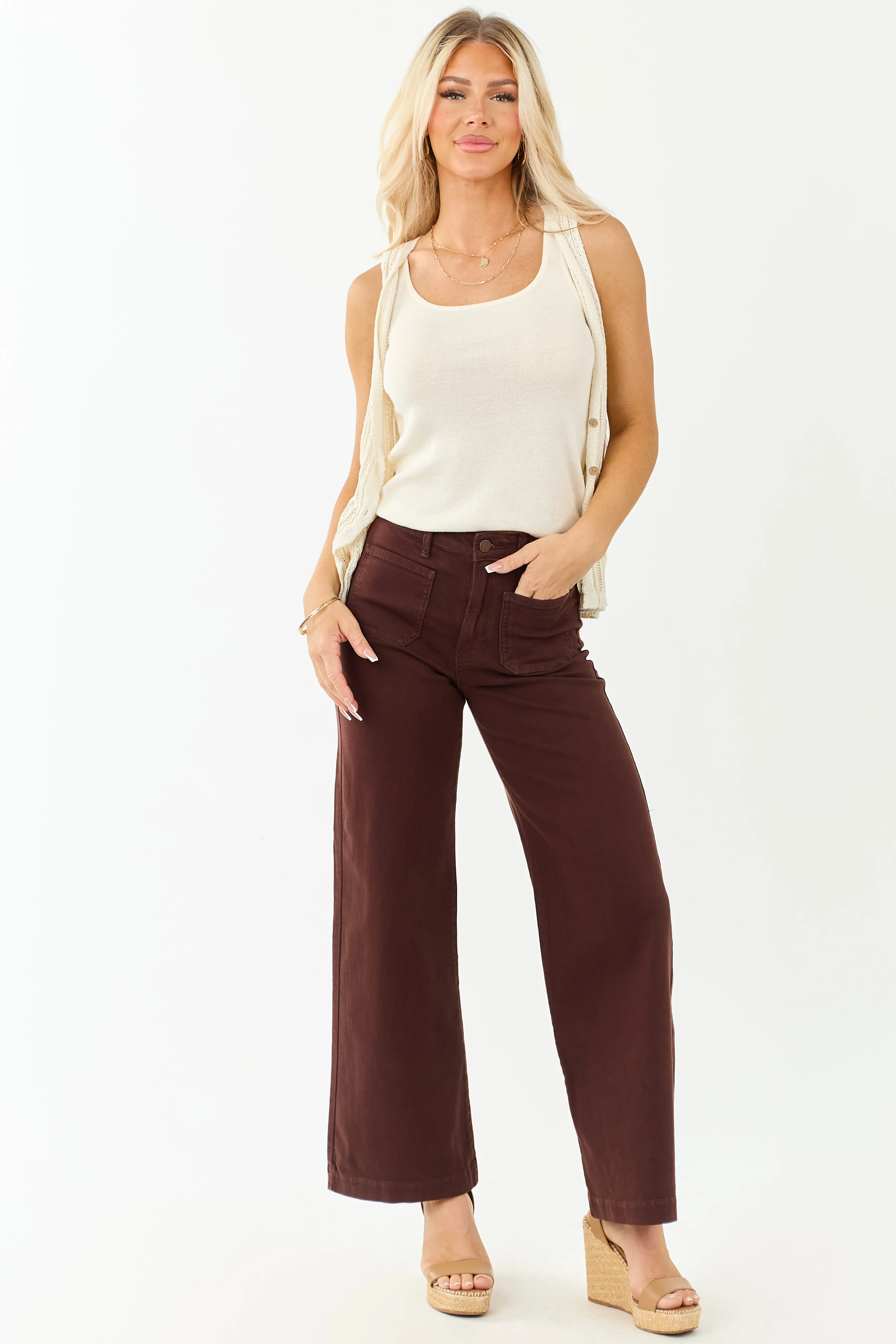 Cocoa High Rise Patch Pocket Stretchy Wide Leg Jeans breathable wear