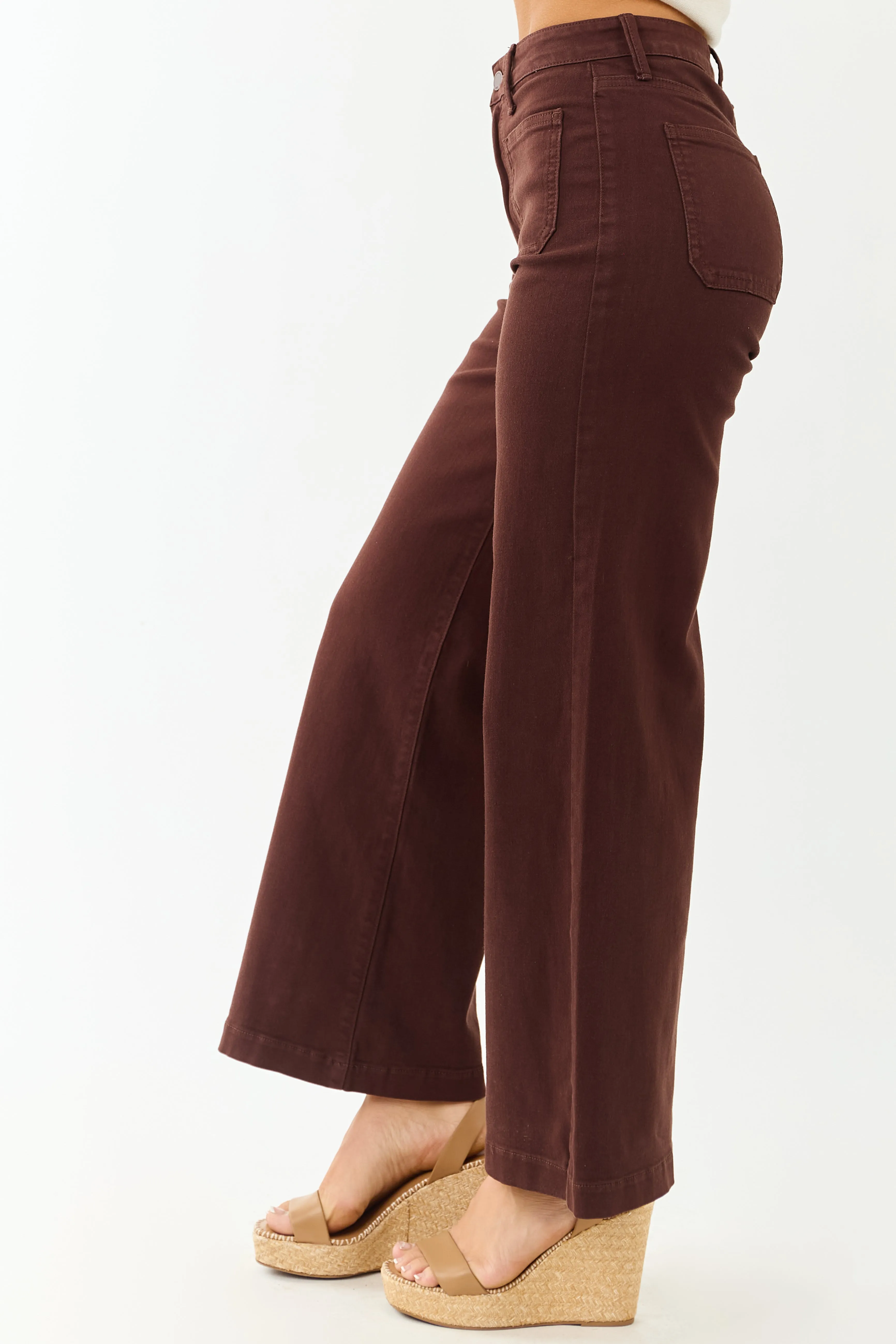 Cocoa High Rise Patch Pocket Stretchy Wide Leg Jeans breathable wear