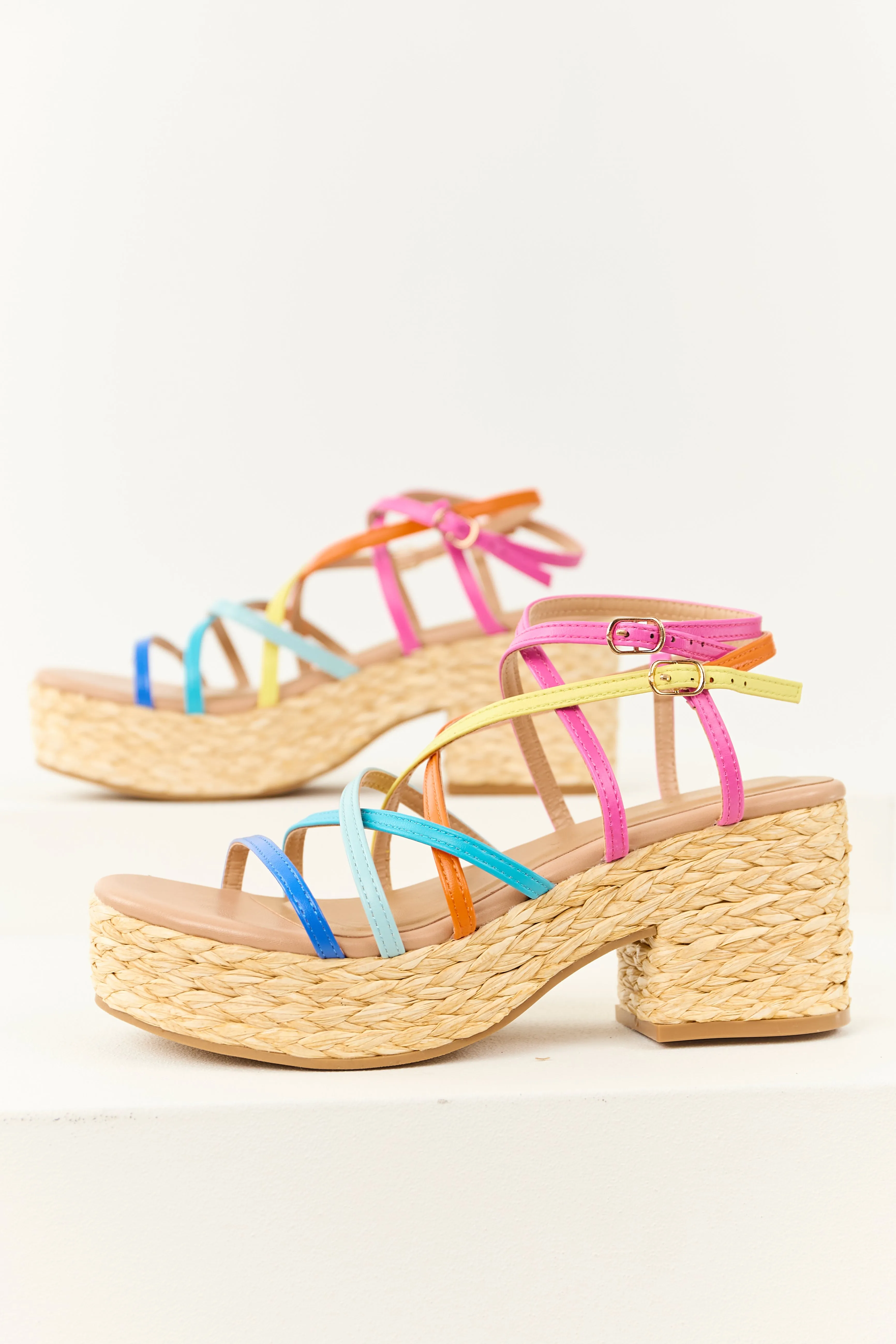Colorful Strappy Espadrille Raffia Platform Heels dressy flair