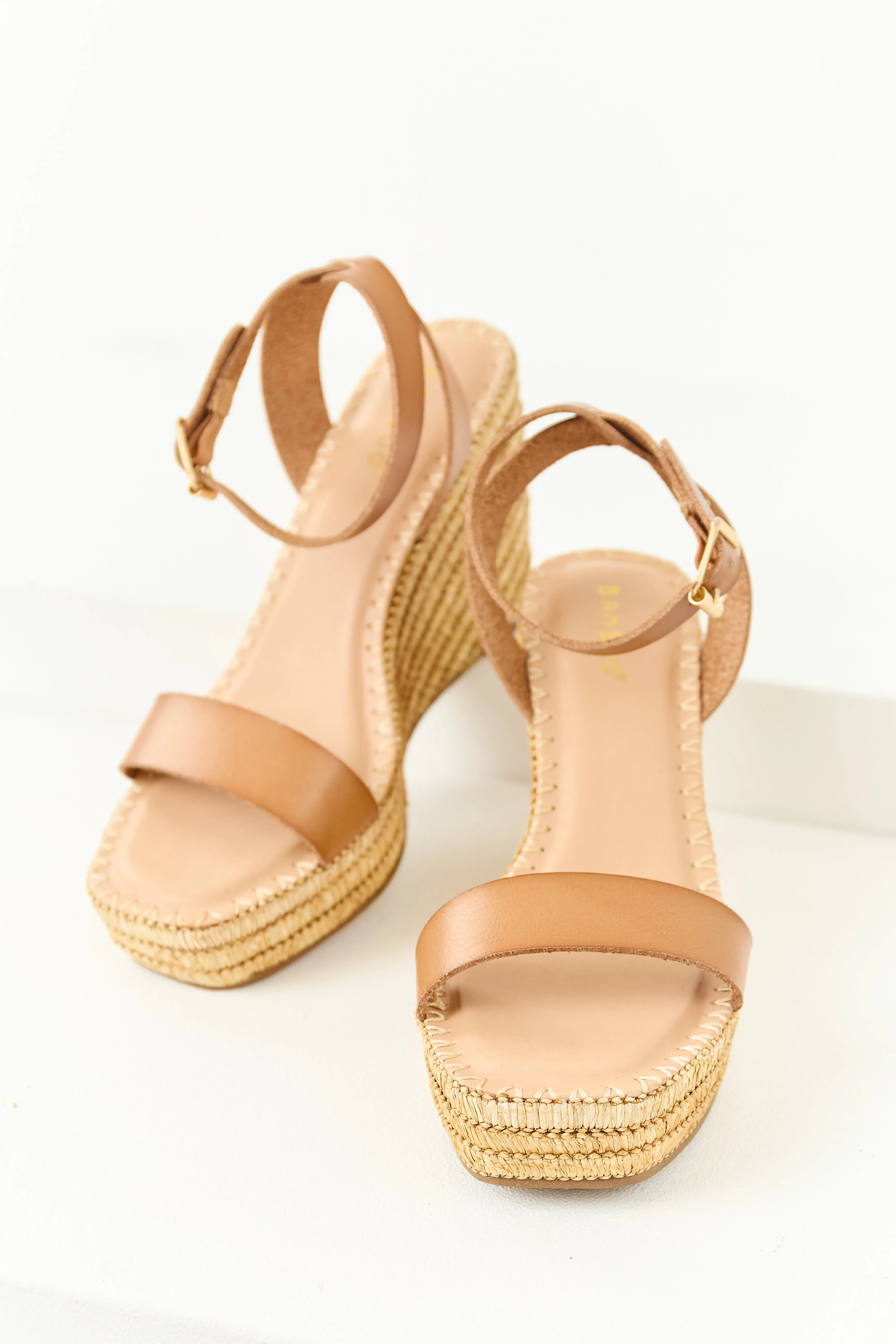 Copper Strap Open Toe Raffia Platform Wedges fashion muse