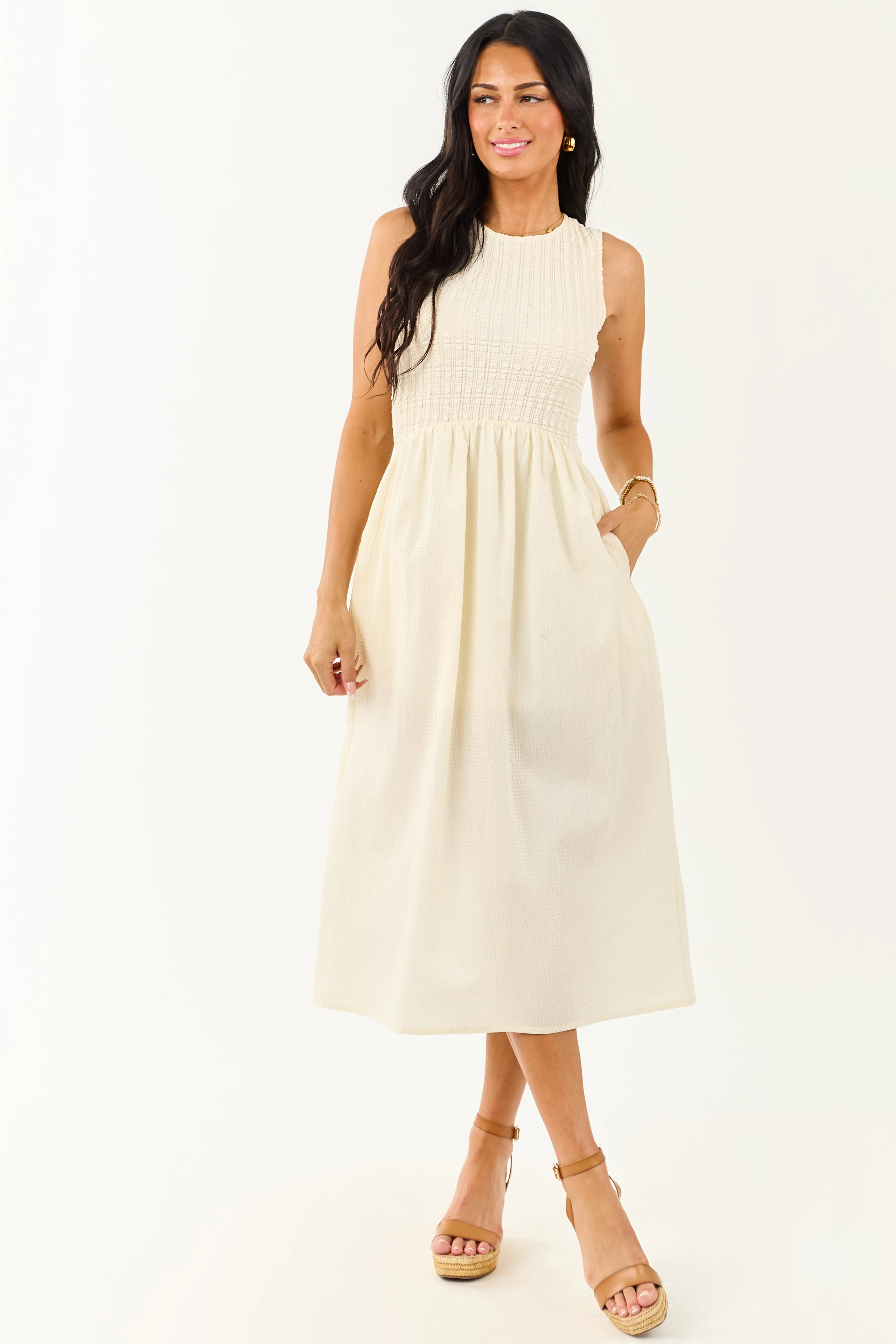 7/10/2025,ALL_PRODUCTS,back-in-stock:true,filter-color:White/Ivory,filter-fabric:Cotton,filter-neckline:Crew Neck,filter-pattern:Solid,filter-season:Summer,filter-sleeve:Sleeveless,gpc:Dresses,pc:Midi_Dresses,Reg-Price