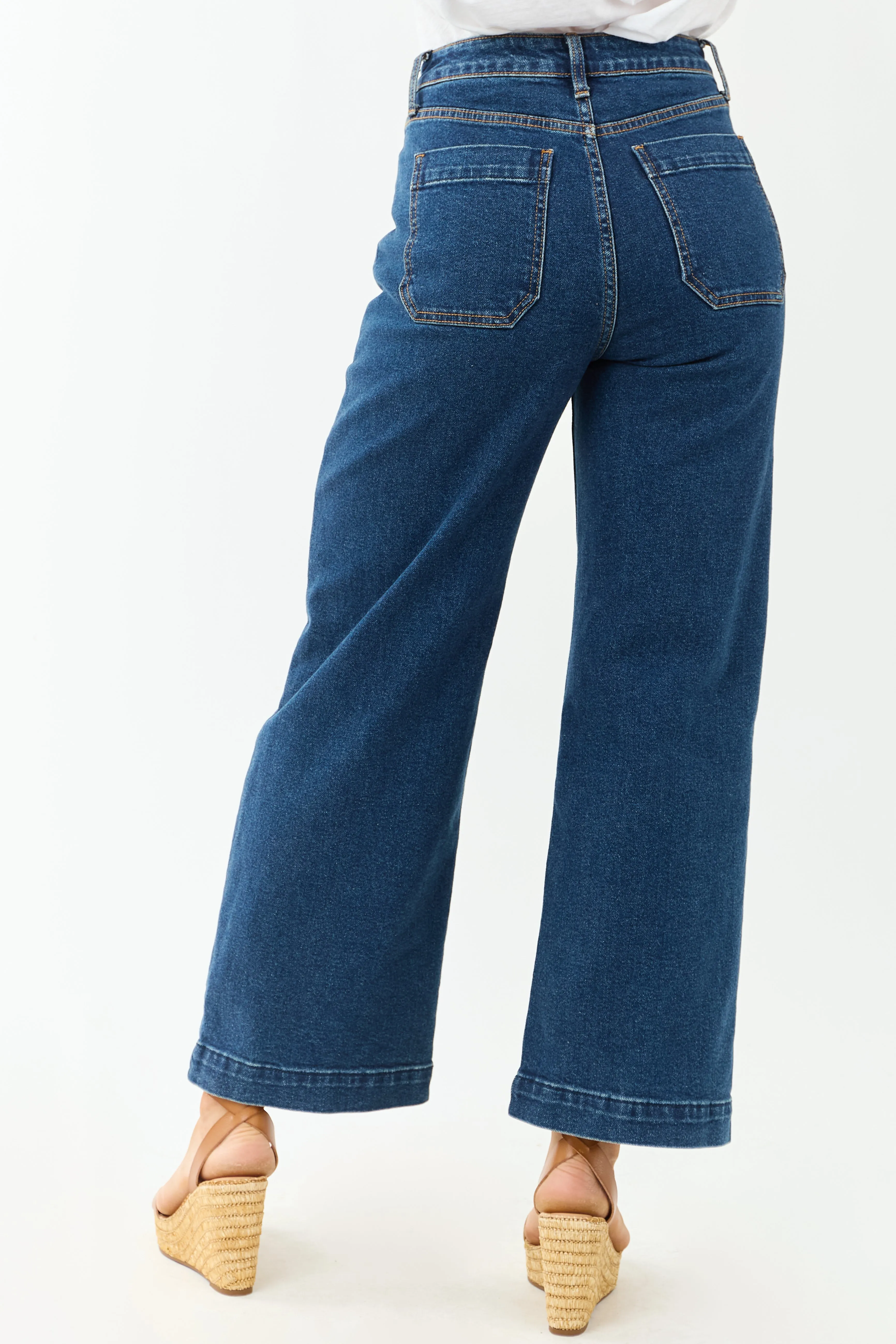 Dark Wash Stretchy Wide Leg Utility Jeans fashion pick