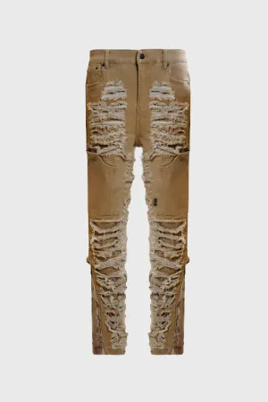 color-dark cream,Jeans,Men,product:Dawn Damaged Flared Stacked Jeans,removecolor,THC