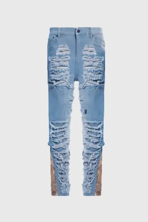 color-denim,Jeans,Men,product:Dawn Damaged Flared Stacked Jeans,removecolor,THC