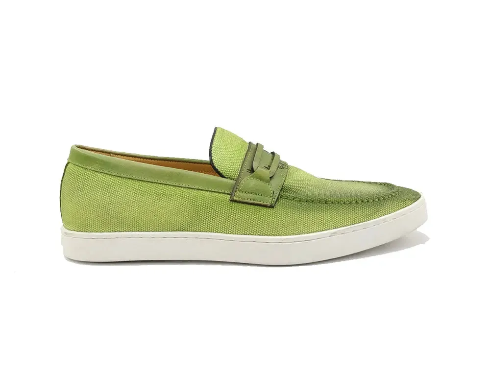 Embossed Leather Strap Linen Sneaker cool tone