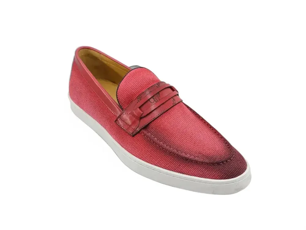 Embossed Leather Strap Linen Sneaker cool tone