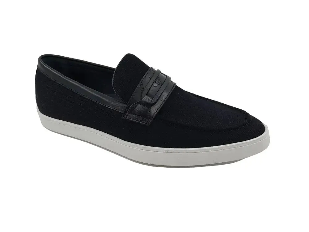 Embossed Leather Strap Linen Sneaker cool tone