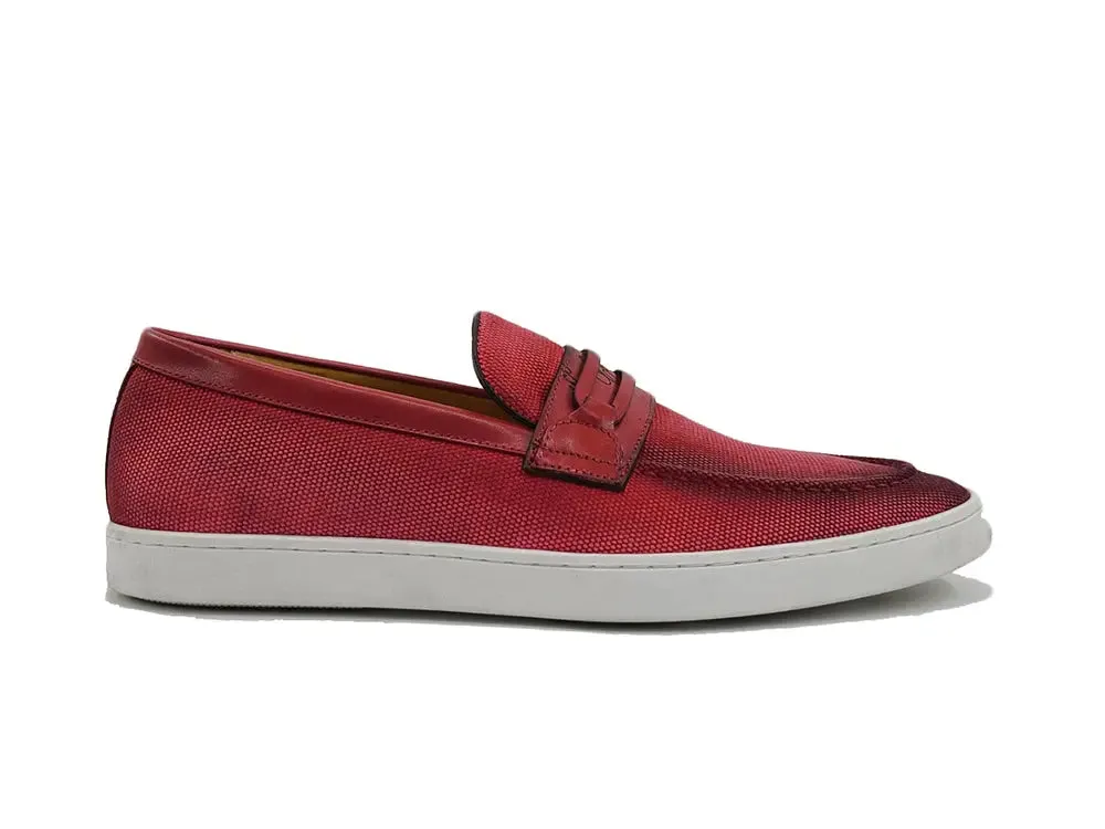 Embossed Leather Strap Linen Sneaker cool tone