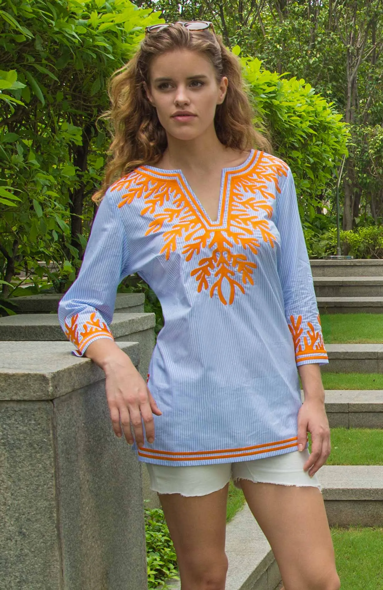 Embroidered Pinstripe Tunic - The Reef spring-fall layer