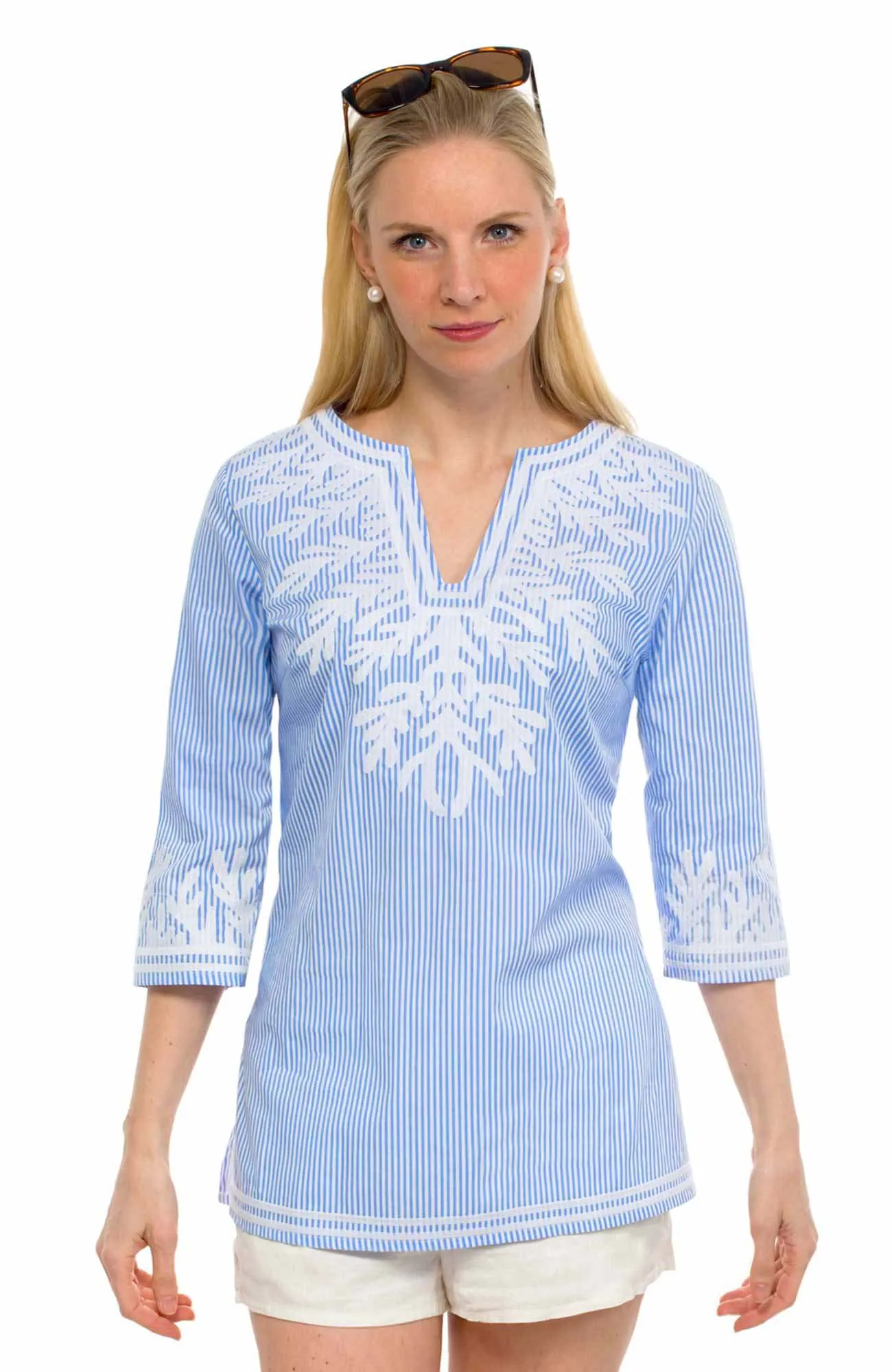 Embroidered Pinstripe Tunic - The Reef spring-fall layer