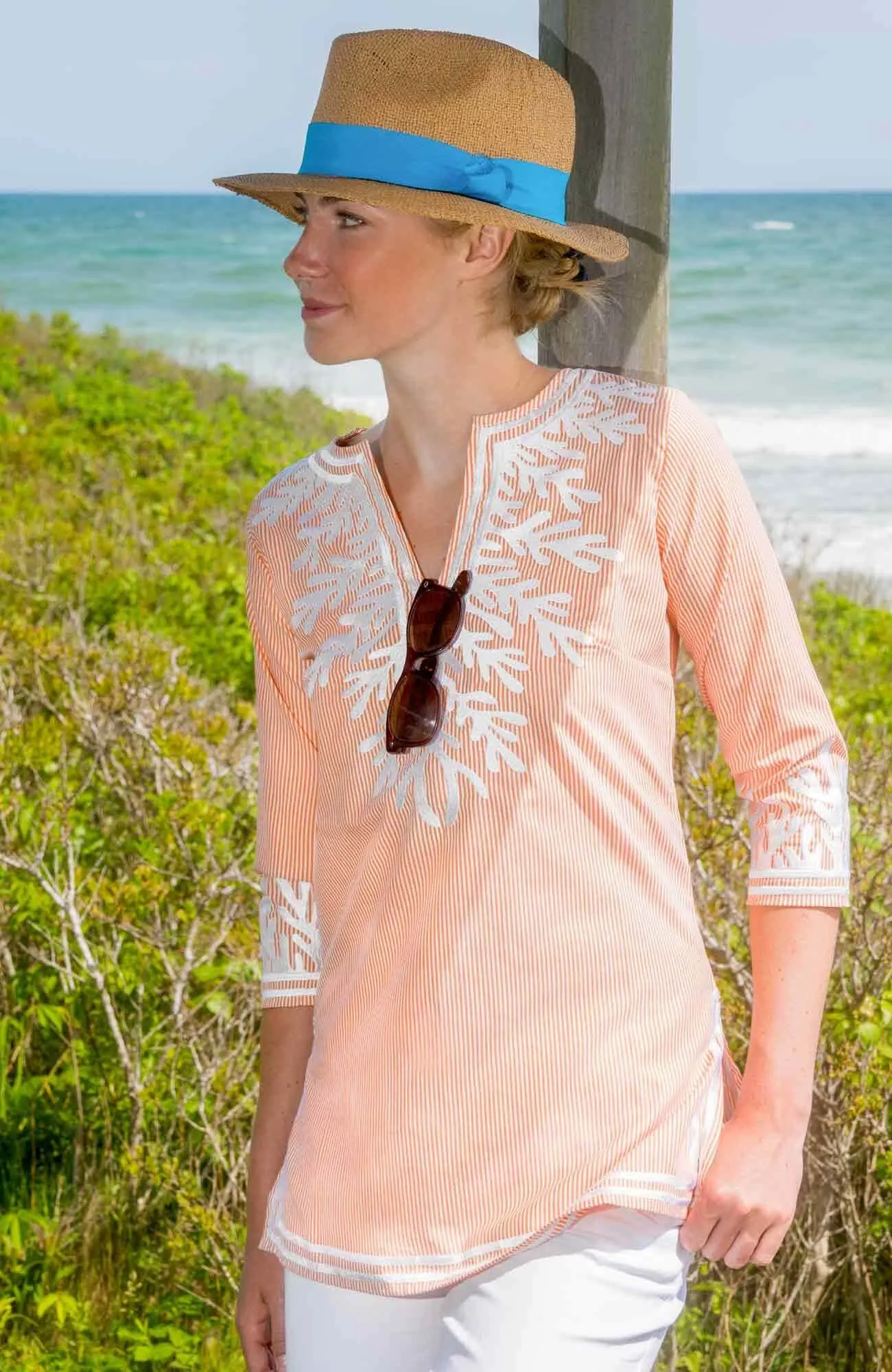 Embroidered Pinstripe Tunic - The Reef spring-fall layer