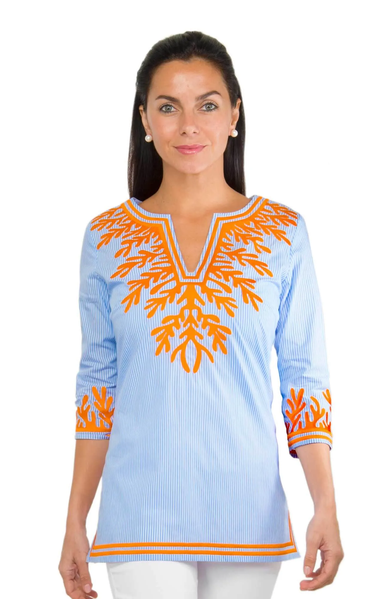 Embroidered Pinstripe Tunic - The Reef spring-fall layer