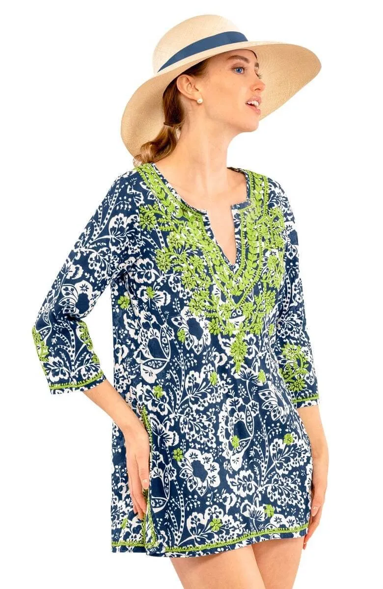 Embroidered Tunic - Flora artistic print