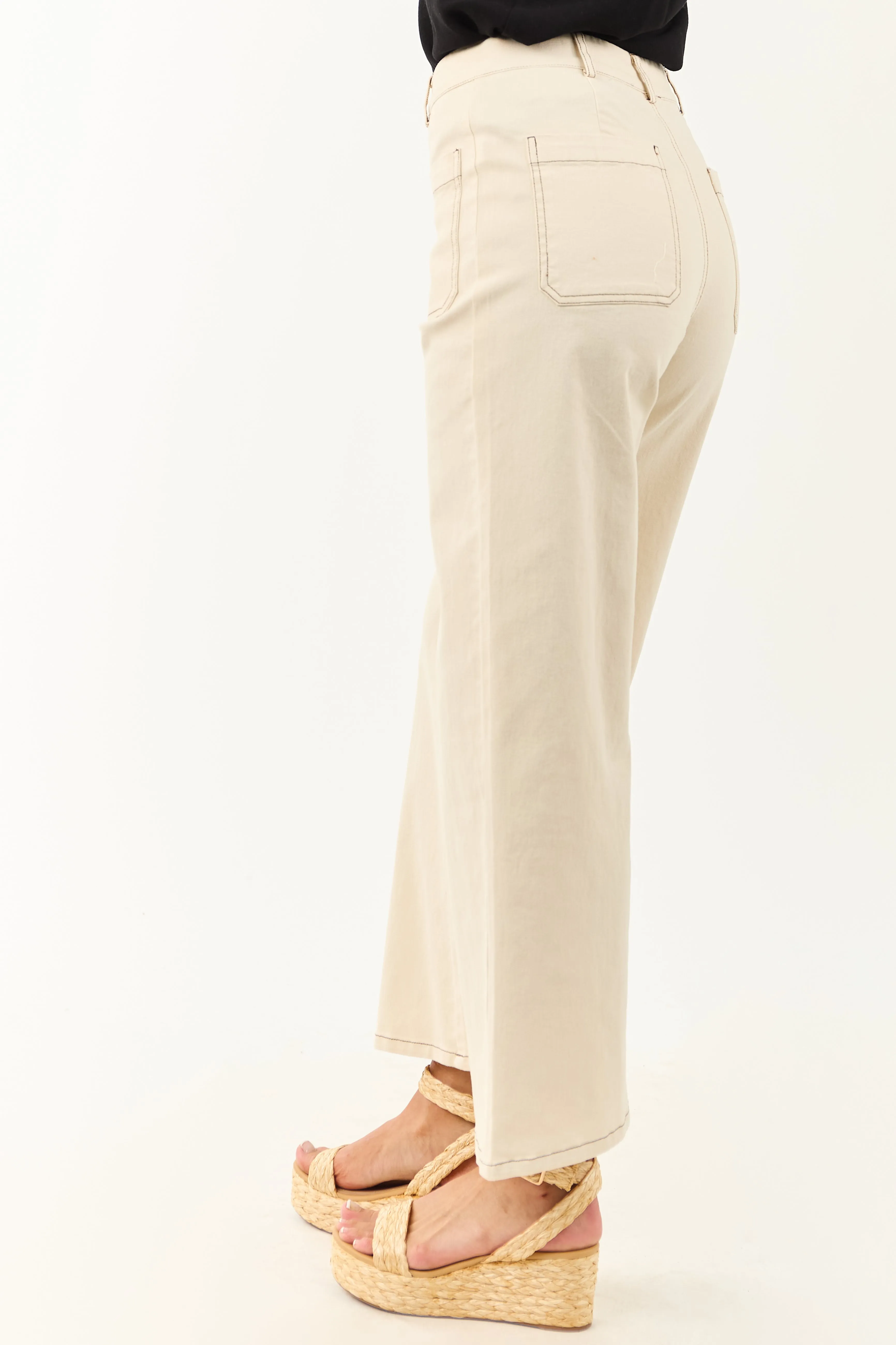 Entro Cream High Rise Wide Leg Denim Pants youth choice