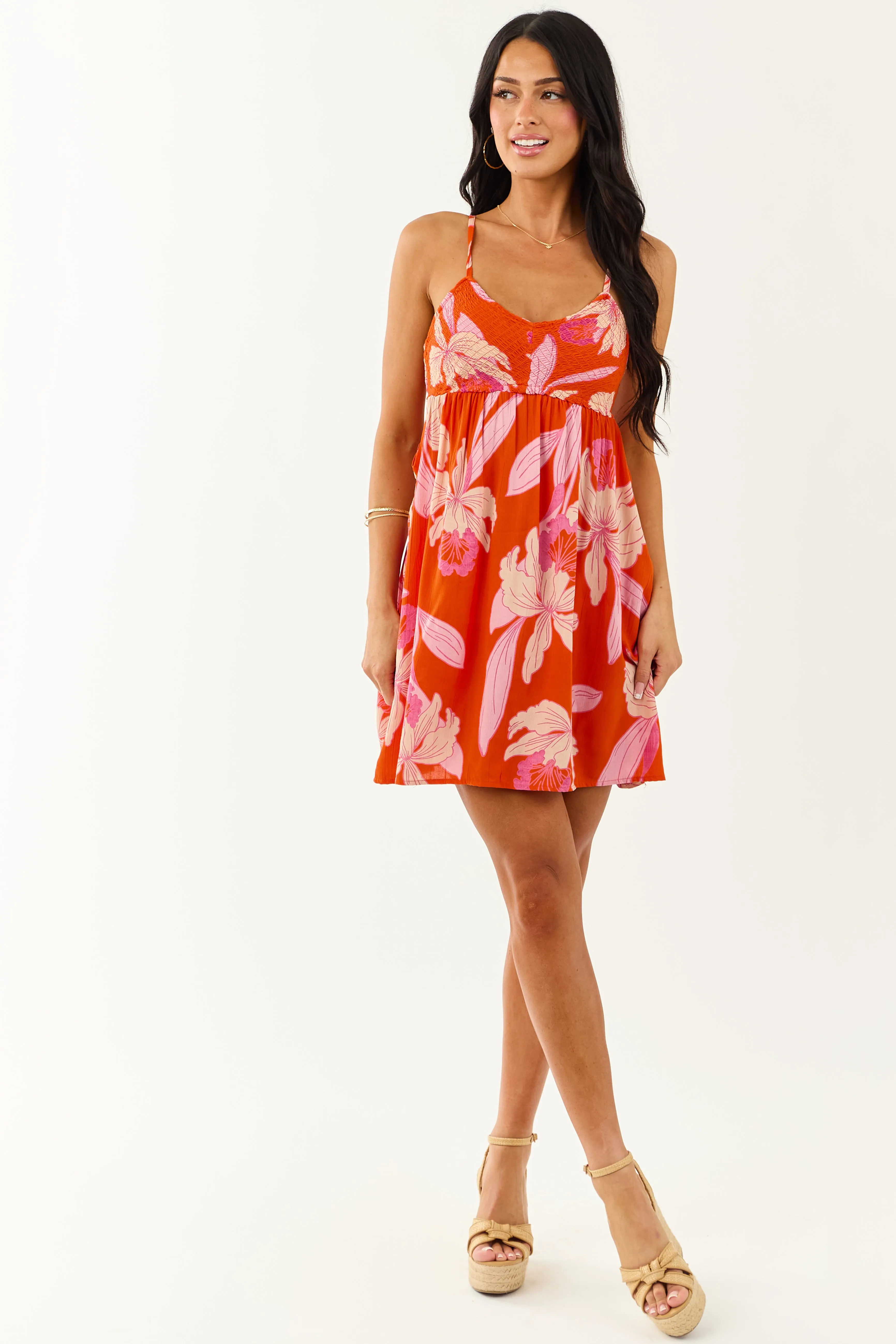 Fire Floral Print Sleeveless Babydoll Mini Dress versatile wear