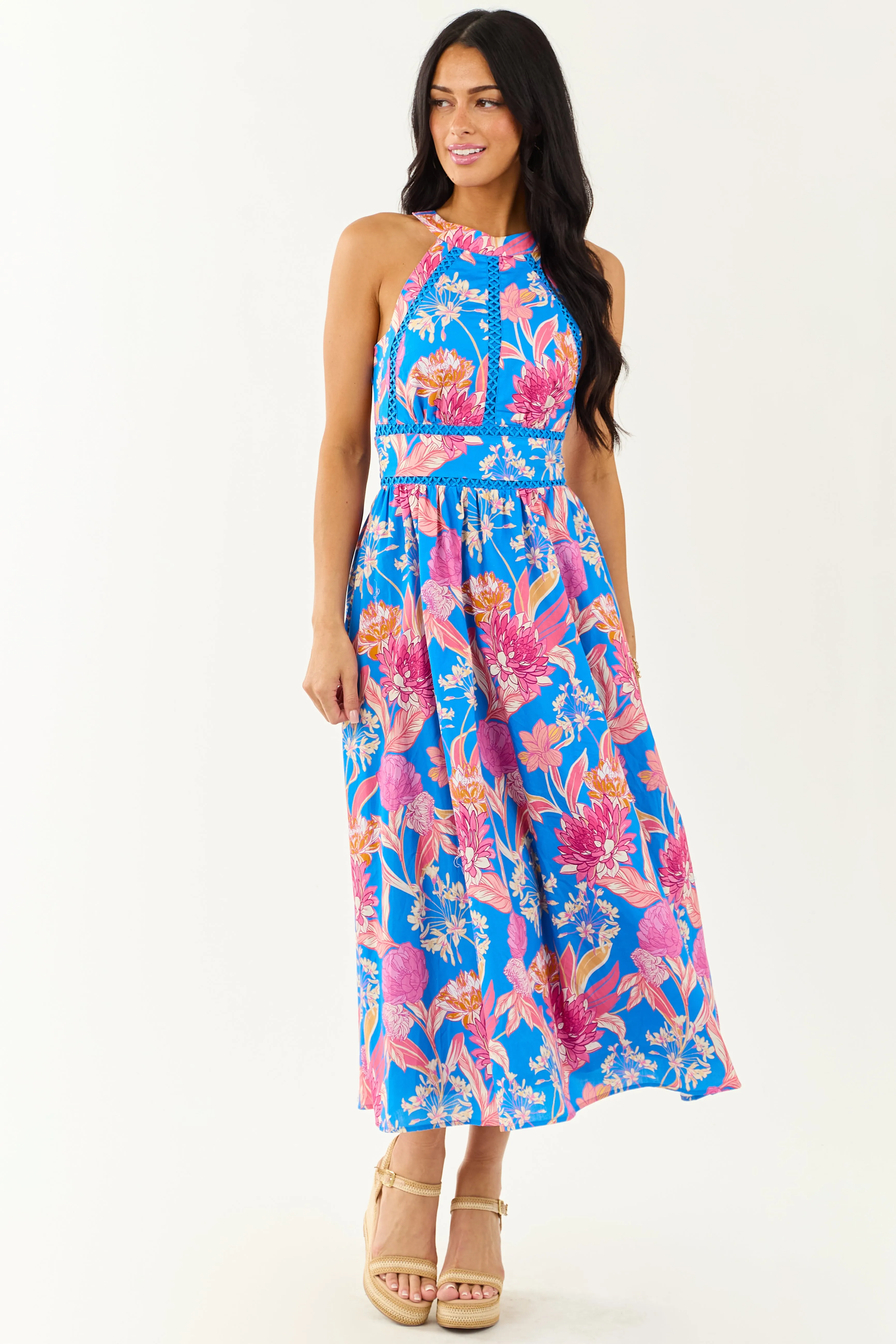 Flying Tomato Azure Floral Cotton Halter Midi Dress sweater dress