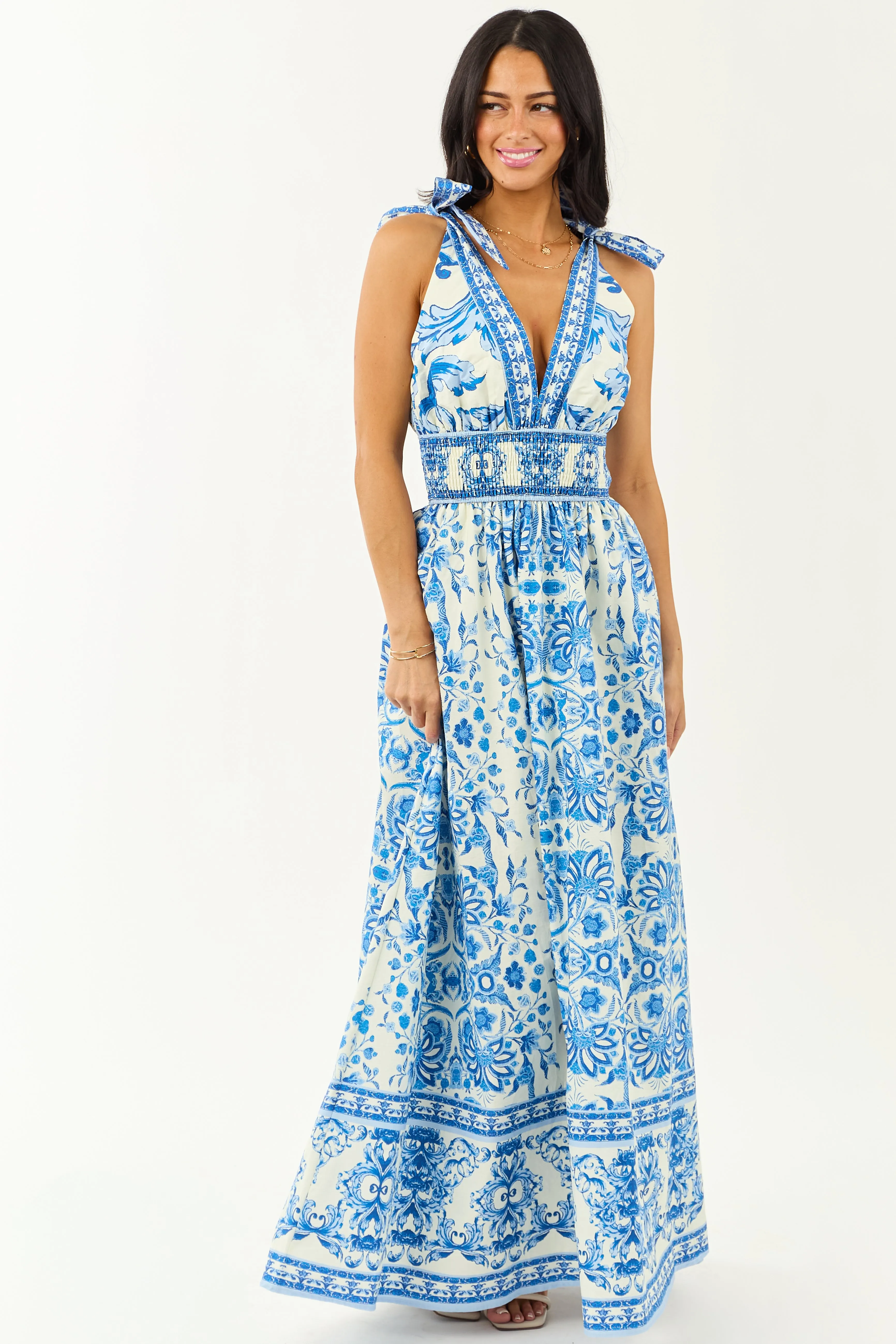 Flying Tomato Ivory Abstract Print Cotton Maxi Dress figure hugging