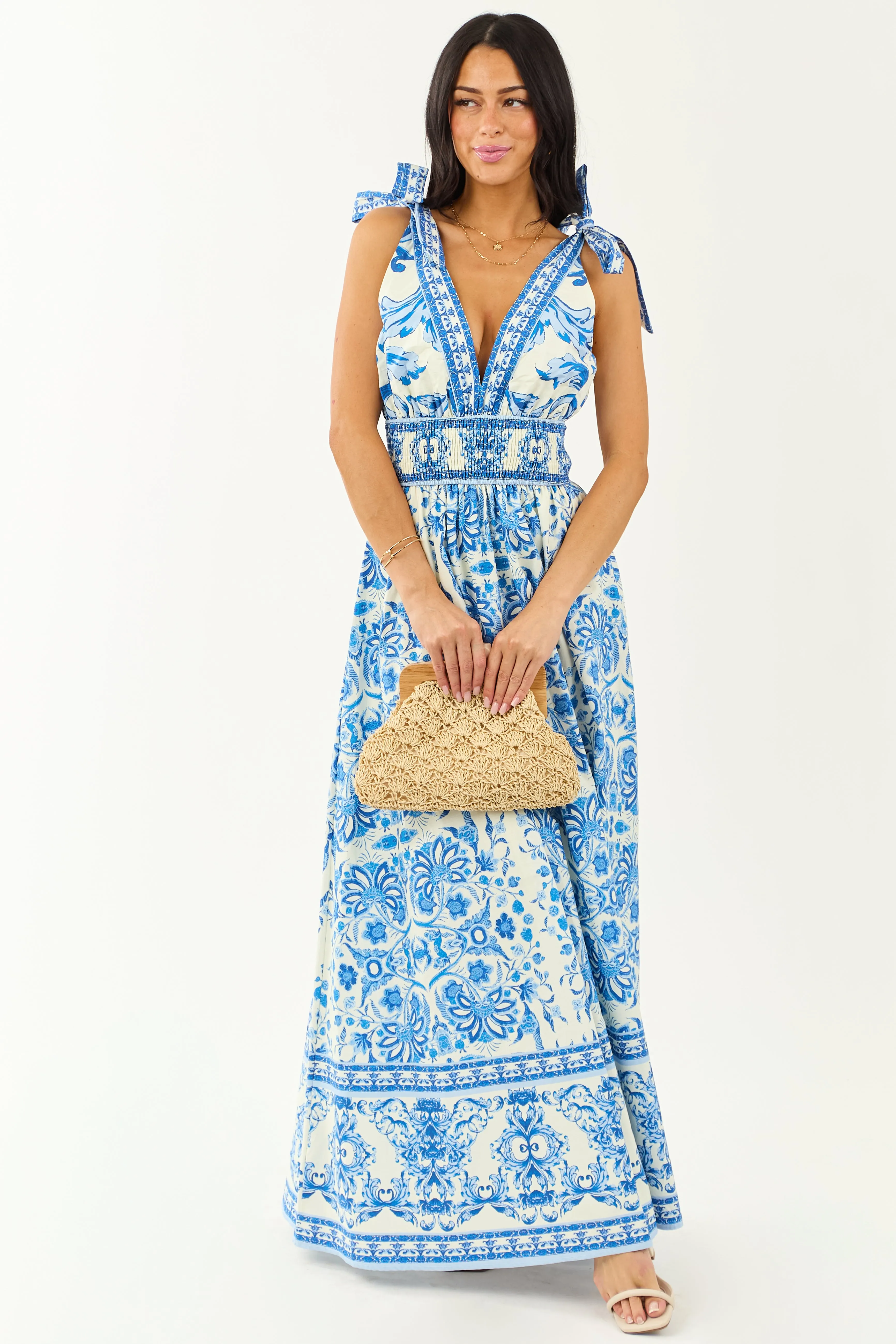Flying Tomato Ivory Abstract Print Cotton Maxi Dress figure hugging
