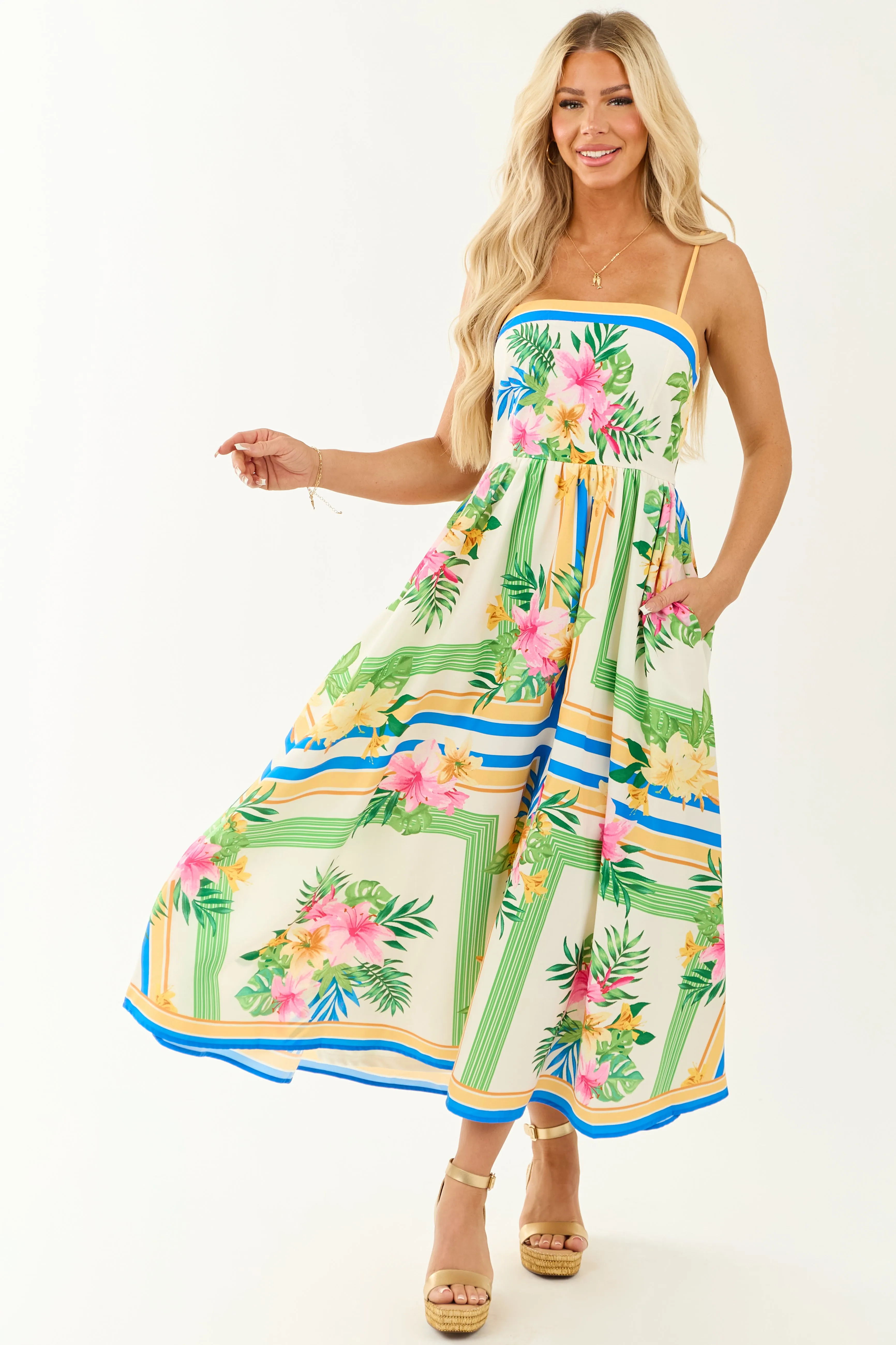 Flying Tomato Ivory Vacation Print Maxi Dress vintage style