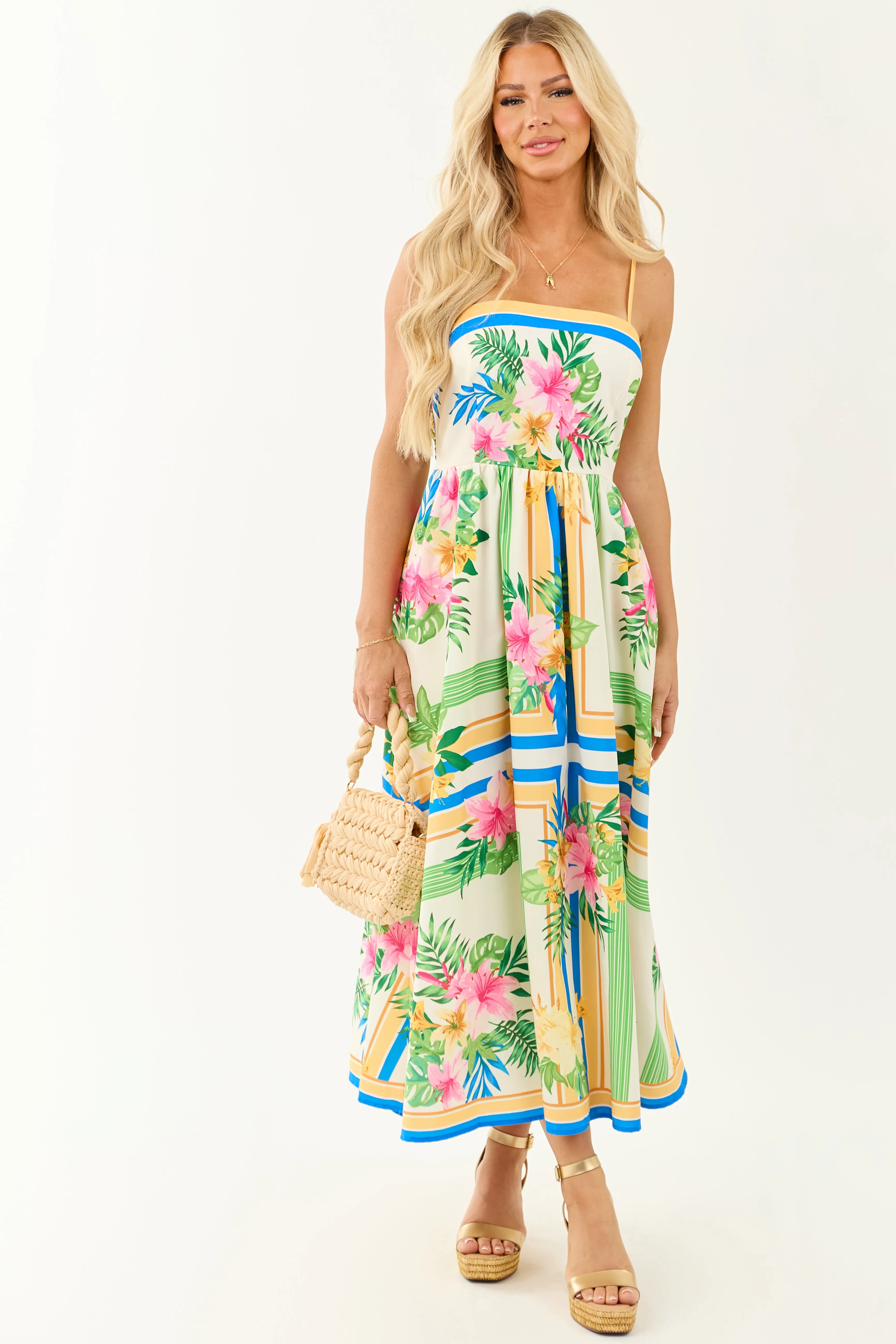 Flying Tomato Ivory Vacation Print Maxi Dress vintage style