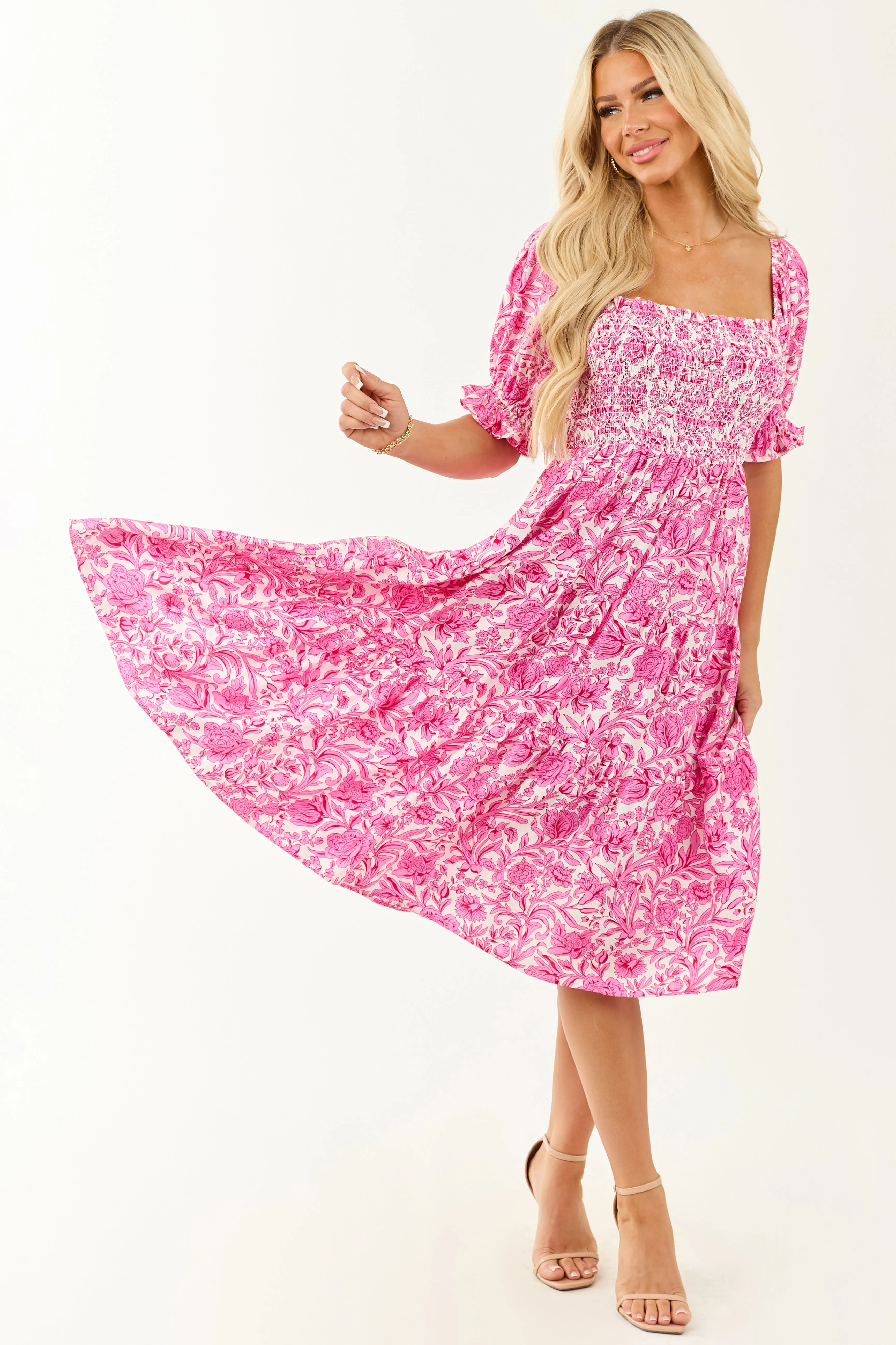 6/25/2025,ALL_PRODUCTS,back-in-stock:true,filter-color:Pink,filter-neckline:Square,filter-pattern:Floral,filter-season:Summer,filter-sleeve:Half Sleeve,gpc:Dresses,pc:Midi_Dresses,Reg-Price