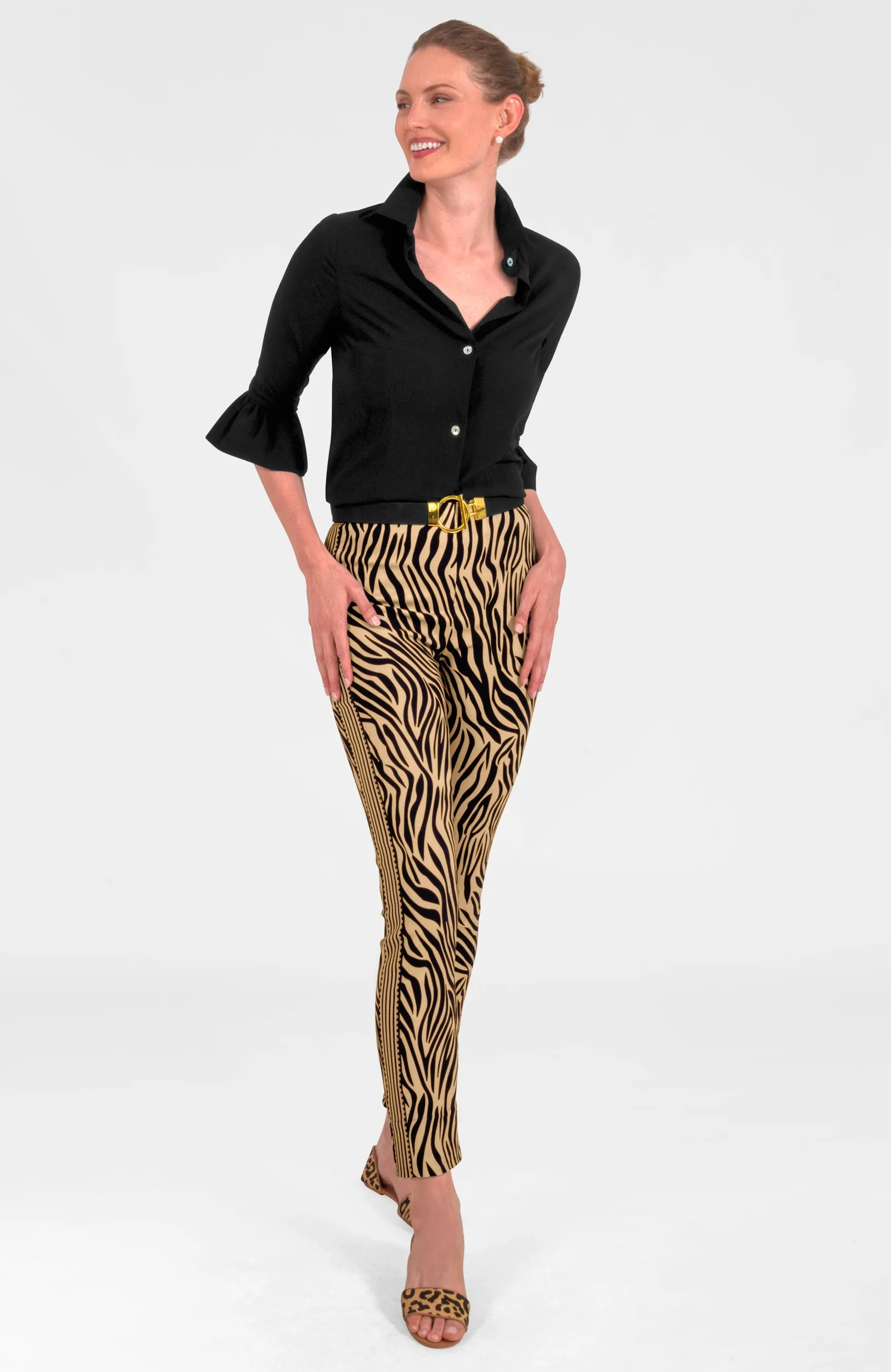 Gripeless Pull On Pants - Animal Instincts - Zebra Khaki windproof pants