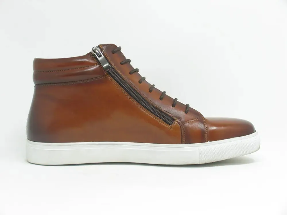 High Top Side Zipper Leather Sneaker move easy